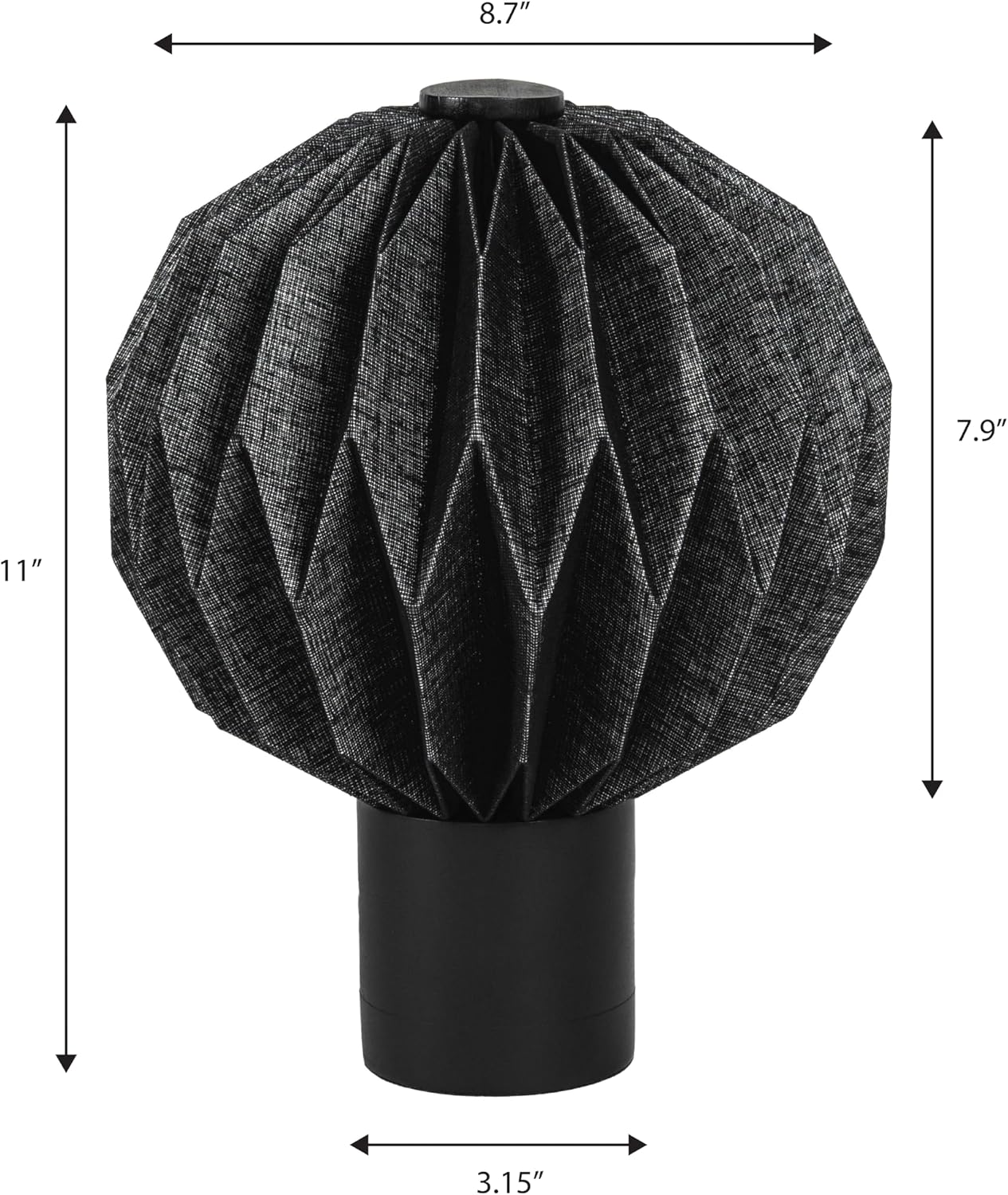 JONATHAN Y 11" Black Modern Minimalist Accent Table Lamp for Bedroom Office, Paper Pleated Orb Shade, Mango Wood Base, LED Bulb Included JYL9103A