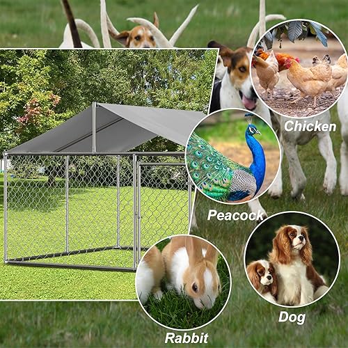 Miniatura 5 de Corral galvanizado de cadena para perros al aire libre, corralito de ejercicio galvanizado para cachorros, jaula de correr para perros con cubierta