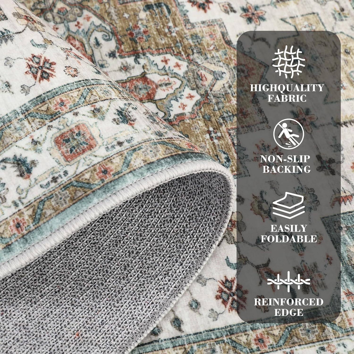 GarveeHome Hallway Rug 2x6 Machine Washable Runner Rug with Non-Slip Backing, Vintage Printed Area Rugs, Stain-Resistant Distressed Accent Carpet for Laundry, Bedroom, Entryway, Camel Green