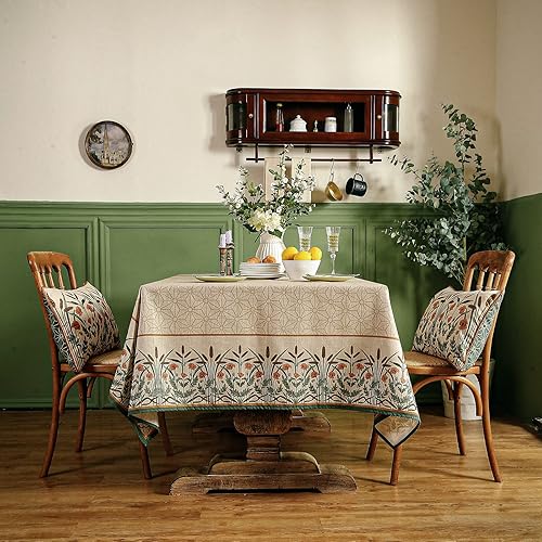 Miniatura 8 de Mantel de lino floral duradero, mantel Dacorative para cocina, comedor, para mesas cuadradas rectangulares para fiestas, vacaciones, 63 x 87 pulgadas