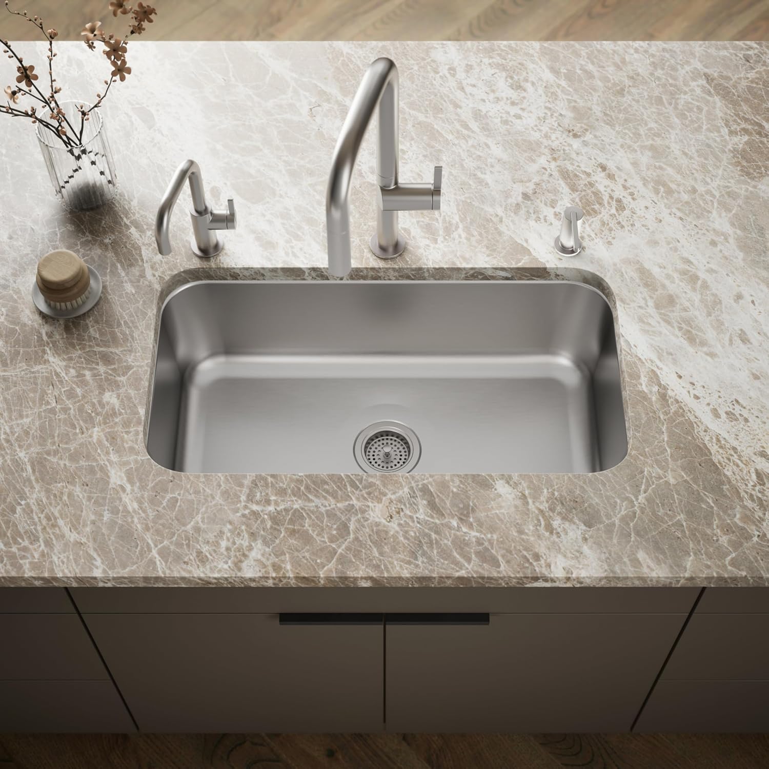 KOHLER Undertone® 31-1/4" Large Undermount Kitchen Sink, Single-Bowl Stainless Steel Kitchen Sinks, K-5290-NA