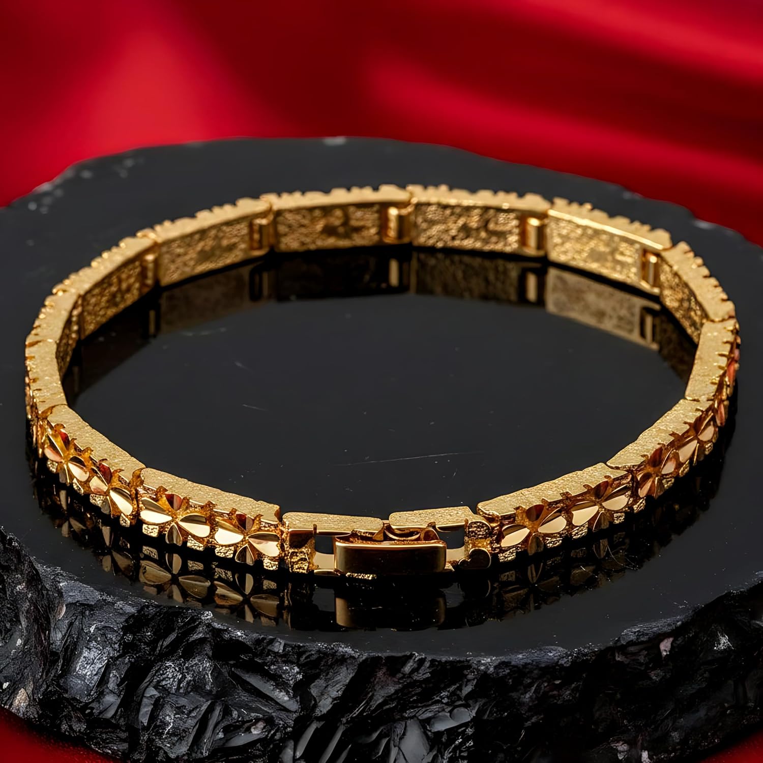 LIFETIME JEWELRY 6mm Modern Nugget Ladies Bracelet for Women 24k Real Gold Plated - Diamond Cut - Heavy Duty Clasp - Lifetime Replacement