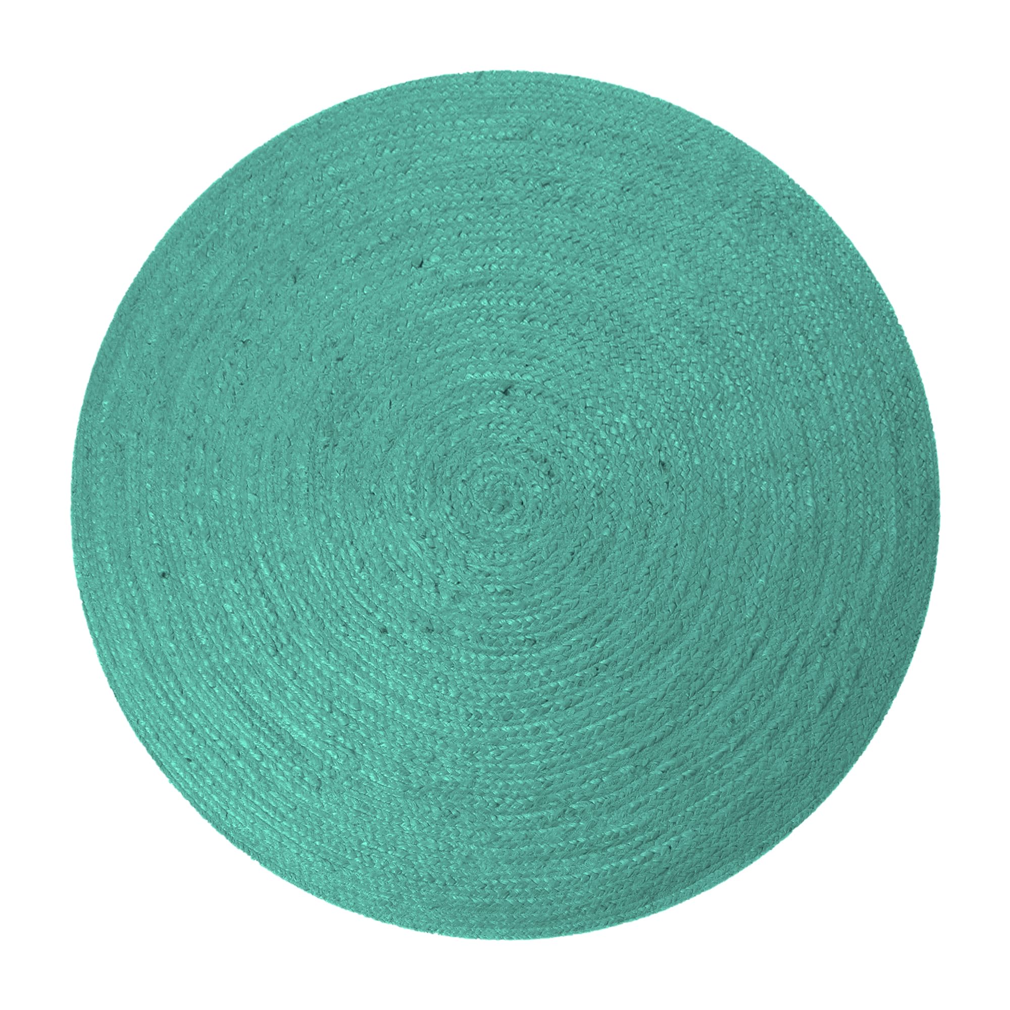 Tapis rond en jute tressé vert sarcelle 240 cm pour salon et terrasse