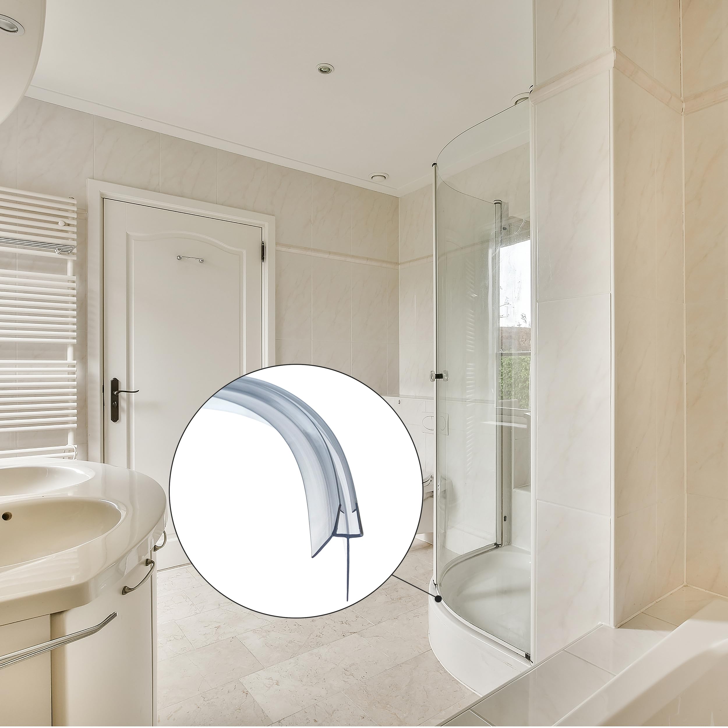 Lot de 2 joints d'étanchéité pré-courbés de 90 cm pour porte de douche en verre incurvé de 4 à 6 mm, jusqu'à 20 mm d'espace