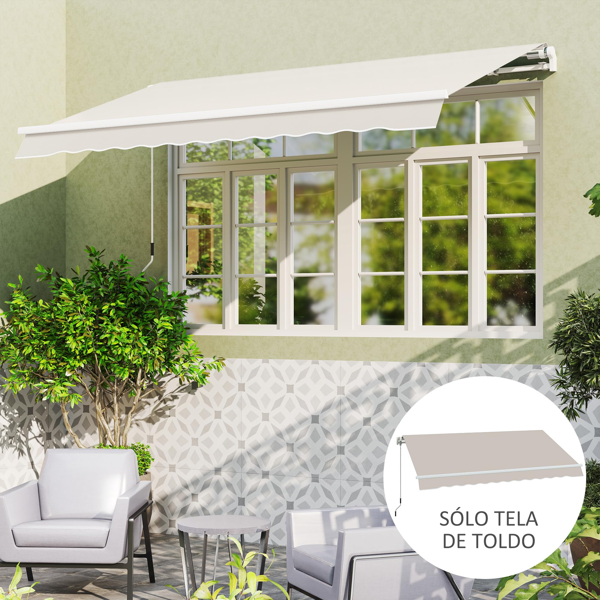 Outsunny Techo de Repuesto para Toldo 282x250 cm, Protección UV 50+, Crema | Lona para Toldo, Impermeable, Tela Poliéster 280g/㎡, Tela de Repuesto, Patio, Terraza, Jardín, Balcón