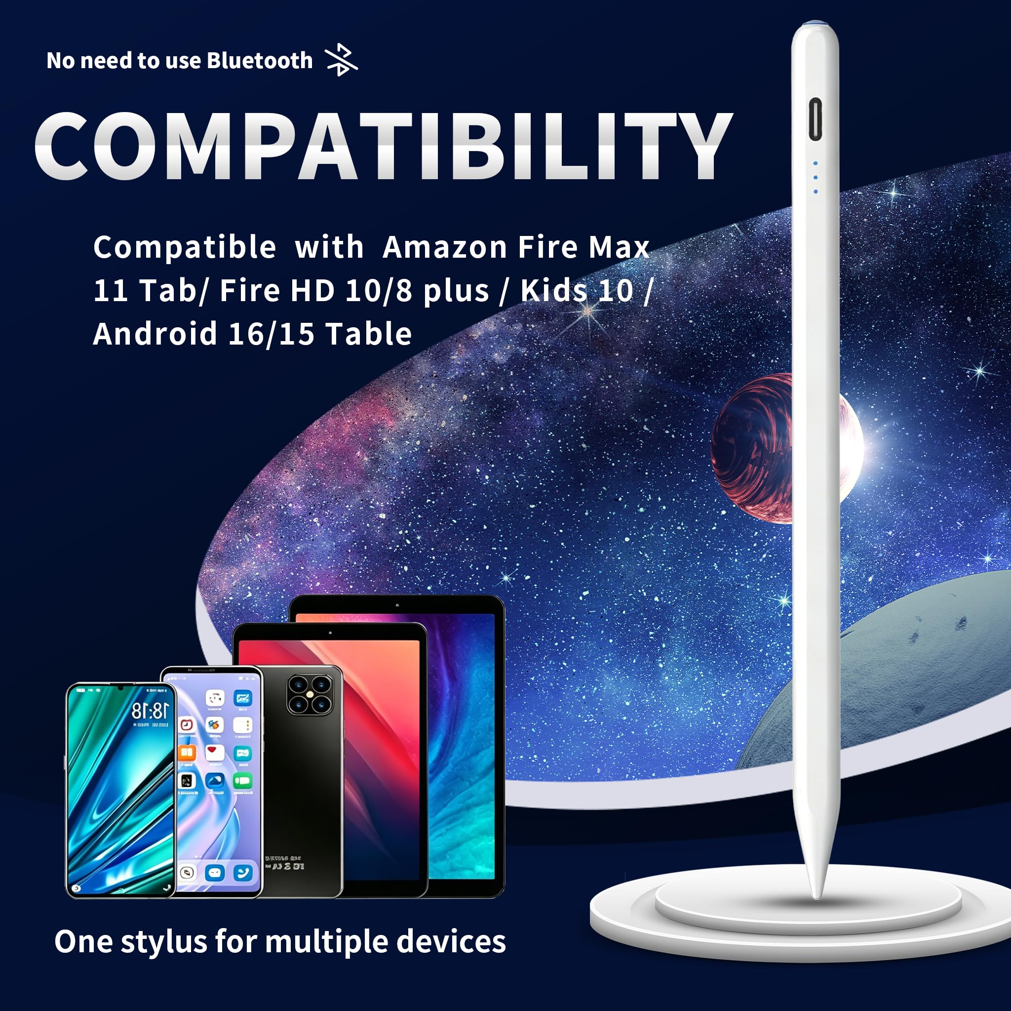 Pennino capacitivo per tablet Android AMZ Fire Max 11, Fire HD 10, HD 8/per Lenovo/Xiaomi/Redmi Tab Pencil Touch Screen, preciso, con un solo clic di accensione/spegnimento, +2 pennini e lunga durata