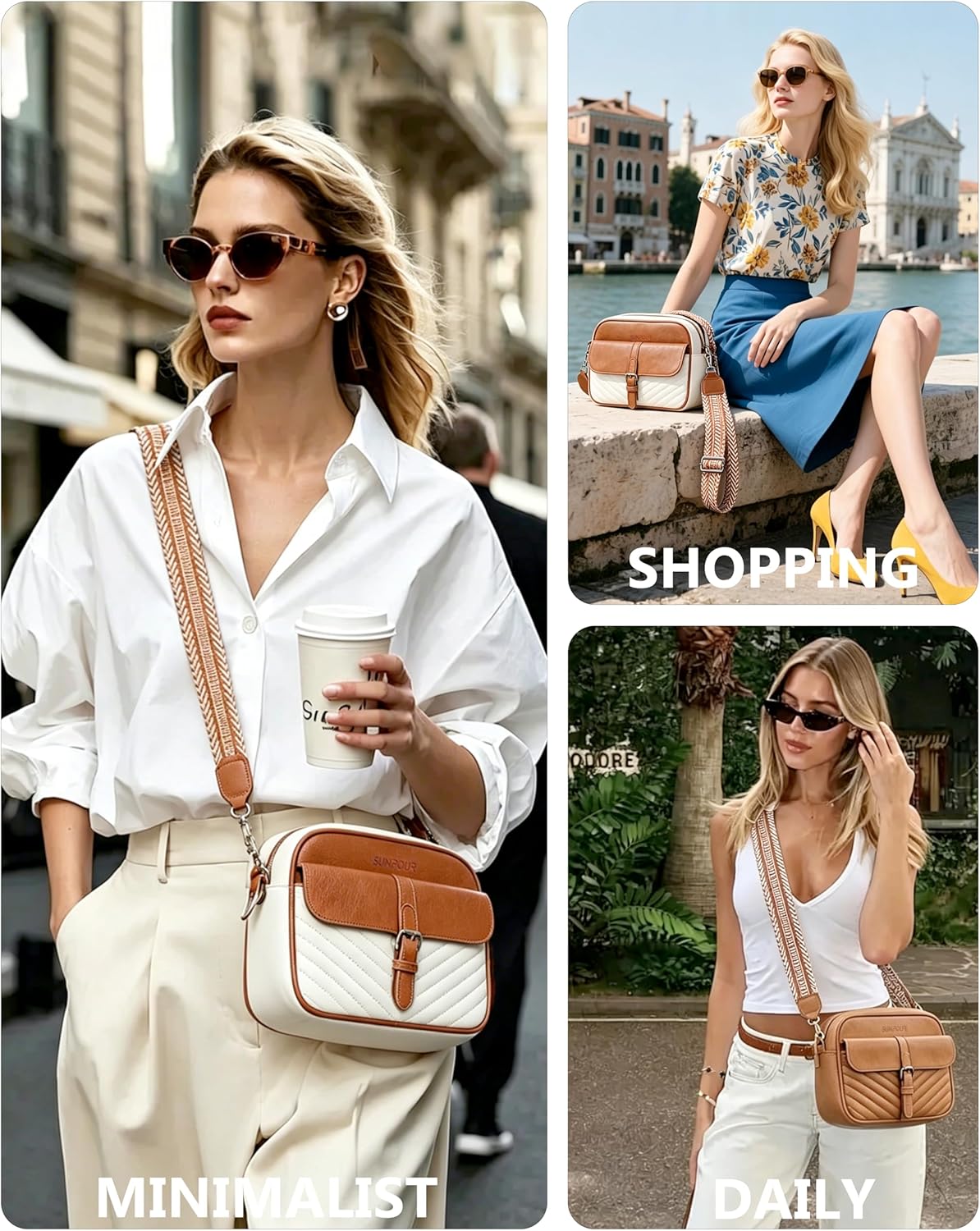 Small Quilted Leather Crossbody Purse for Women Vegan Shoulder Handbags Built-in RFID Multi-Pocket with Retro Wide Strap | Shoulder Strap, Built-in RFID Pocket