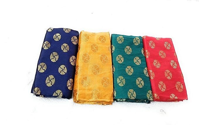 Silk-Cotton Blouse Piece Material for Women, Unstitched, Combo of 4 (1 meter each) - Navratri Special, Durga Puja Special, Oti Bharan, Ugadi Special -C57