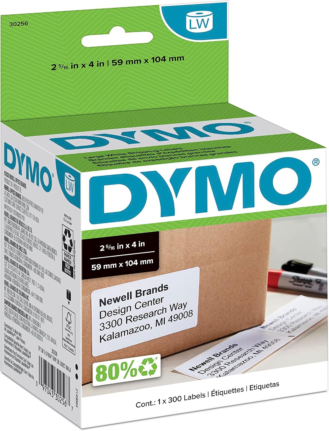 DYMO Authentic LW Large Shipping Labels, for LabelWriter Label Printers, Prints Up to 6-Line Addresses, 2-5/16" x 4", 1 Roll of 300