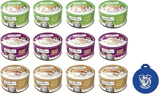 Fussie Cat Wet Cat Food in Goat Milk Gravy 3-Flavor Bundle: 4 Chicken with Duck, 4 Chicken with Beef and 4 Duck (12 Cans Total, 2.47 Ounces Each) Plus Shaynanigans Silicone Lid