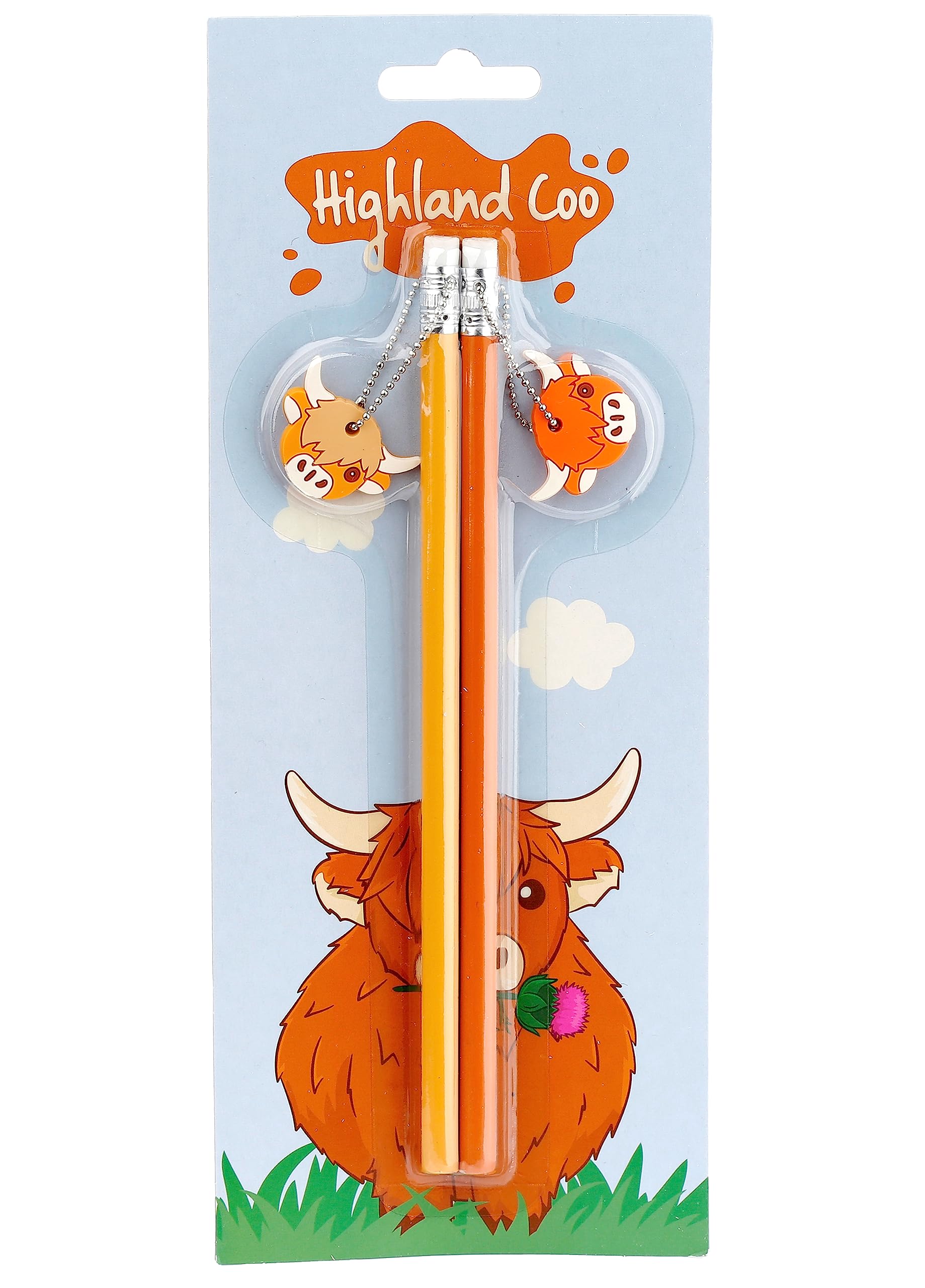 Puckator Highland Coo Cow Set of 2 PVC Charm Pencils - Pencils for Kids - End of Year Gifts for Children - Funky Pencils for Kids Girls & Boys - Party Bag Fillers - Childrens Pencil - Classroom Gifts