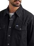 Wrangler Men's Iconic Regular Fit Snap Shirt Button, Black Denim, Large - 2