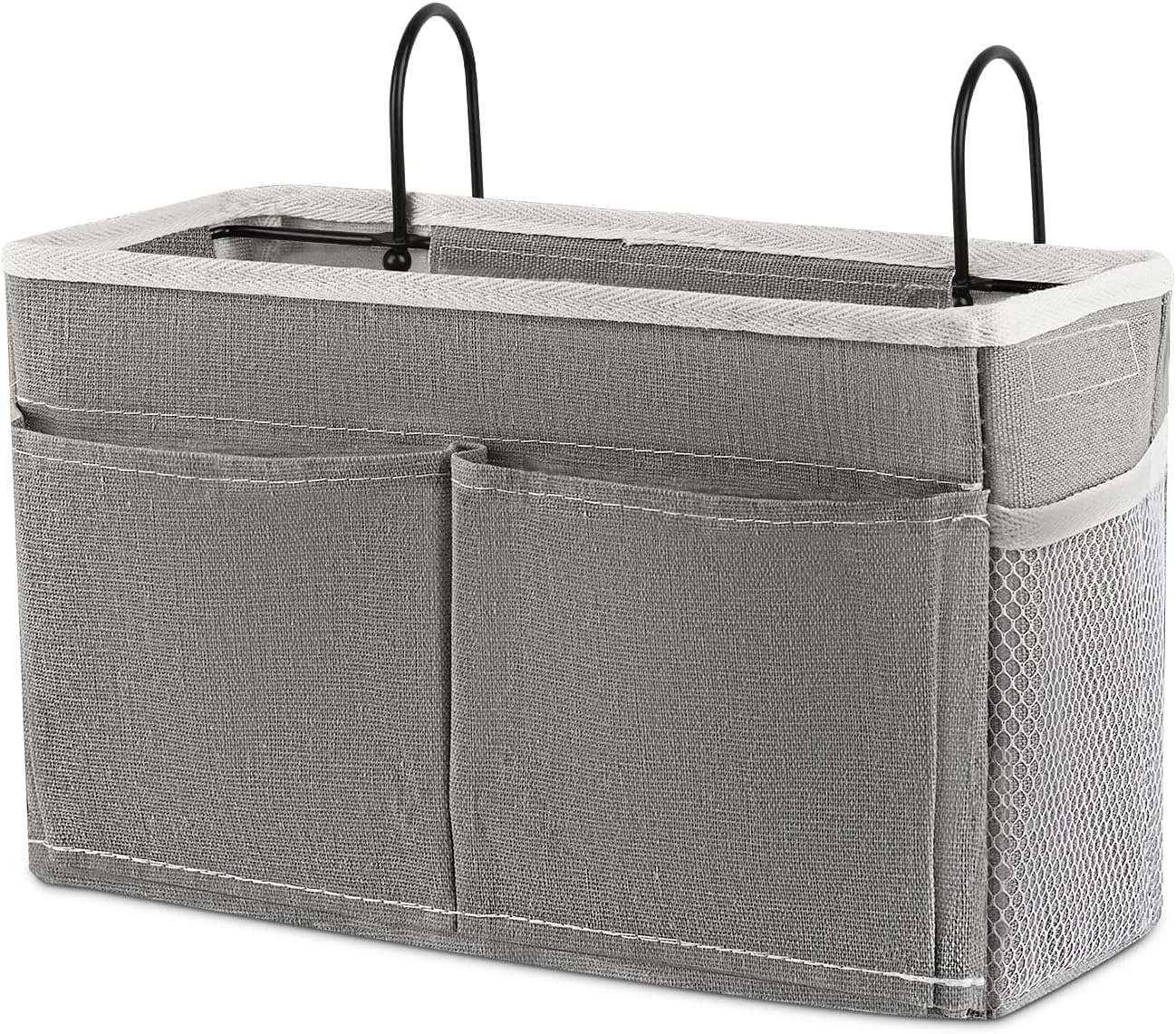 Frjjthchy Bedside Hanging Storage Basket Multi-Function Organizer Caddy for Headboards Bunk Beds Hospital Bed Dorm Rooms (with Pocket, Grey)