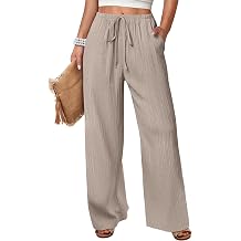 ANRABESS Womens Wide Leg Beach Pants Elastic Waist Lightweight Casual Flowy Palazzo Lounge Trousers with Pockets