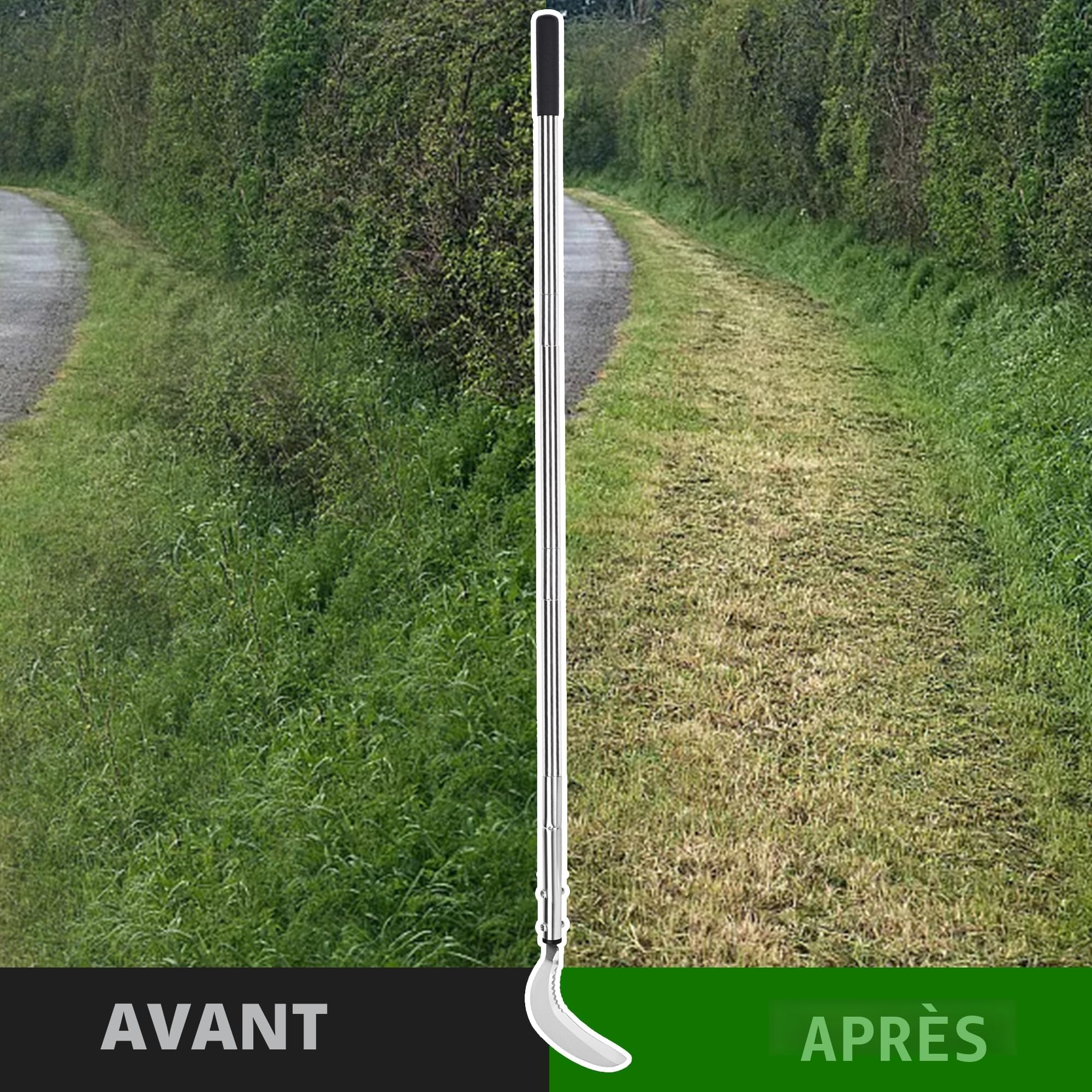 YEELOR Faucille de désherbage, Faucille d'herbe en Acier avec Lame dentelée à Double Tranchant, Fouet à Gazon télescopique, Faucille d'herbe Debout, Outil de Jardin léger à Long Manche pour Jardin
