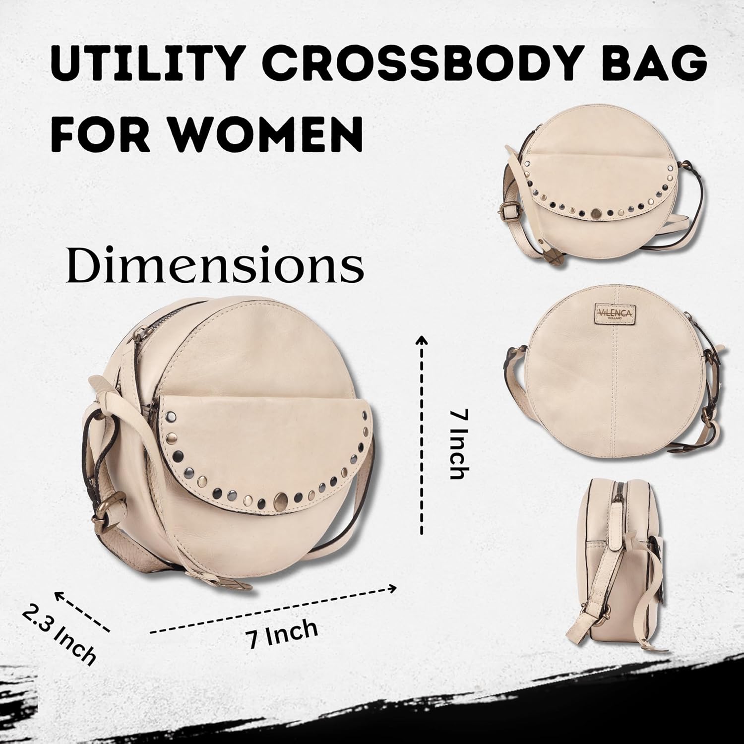 Genuine Italian Leather Boho Studded Round Crossbody Sling Bag - Stylish, Durable, & Perfect for Everyday Use for women - Image 3