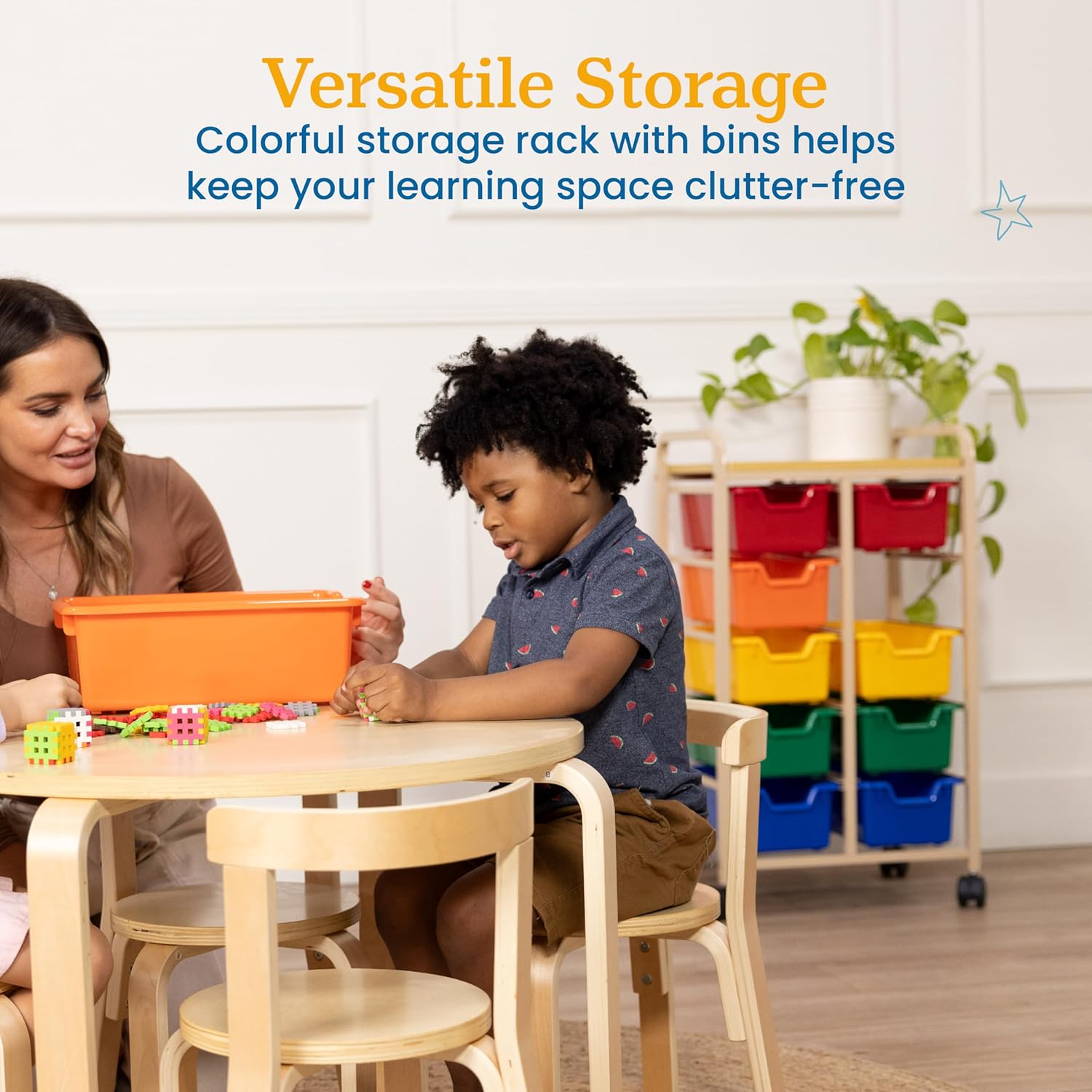 ECR4Kids Mobile Organizer with 10 Storage Bins, Storage Cart, Sand/Assorted