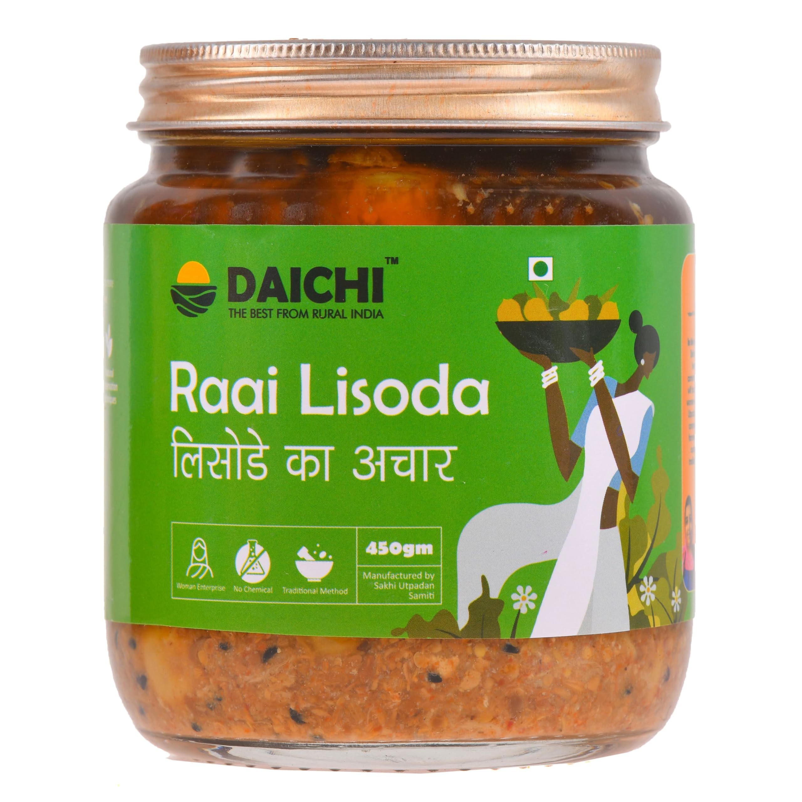 Daichi - Lisoda (Raai) Pickle | Crafted with love by women artisans | Sun cured | Cold-pressed mustard oil | In-house spices | No Preservatives 450gm (Pack of 1)