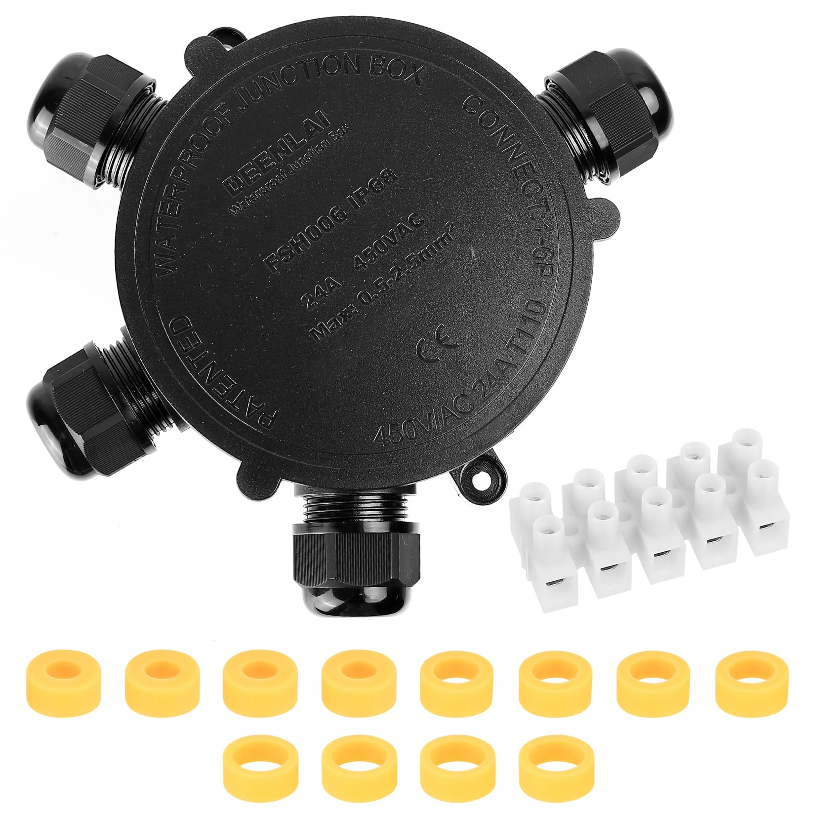 ChiliTec Aftakdoos voor buiten, IP68 waterdicht, 3-voudige kabelverbinderbox, 3-polige aansluitdoos, aardkabel, elektrische outdoor verdeeldoos ChiliTec Aftakdoos voor buiten, IP68 waterdicht, 3-voudige kabelverbinderbox, 3-polige aansluitdoos, aardkabel, elektrische outdoor verdeeldoos