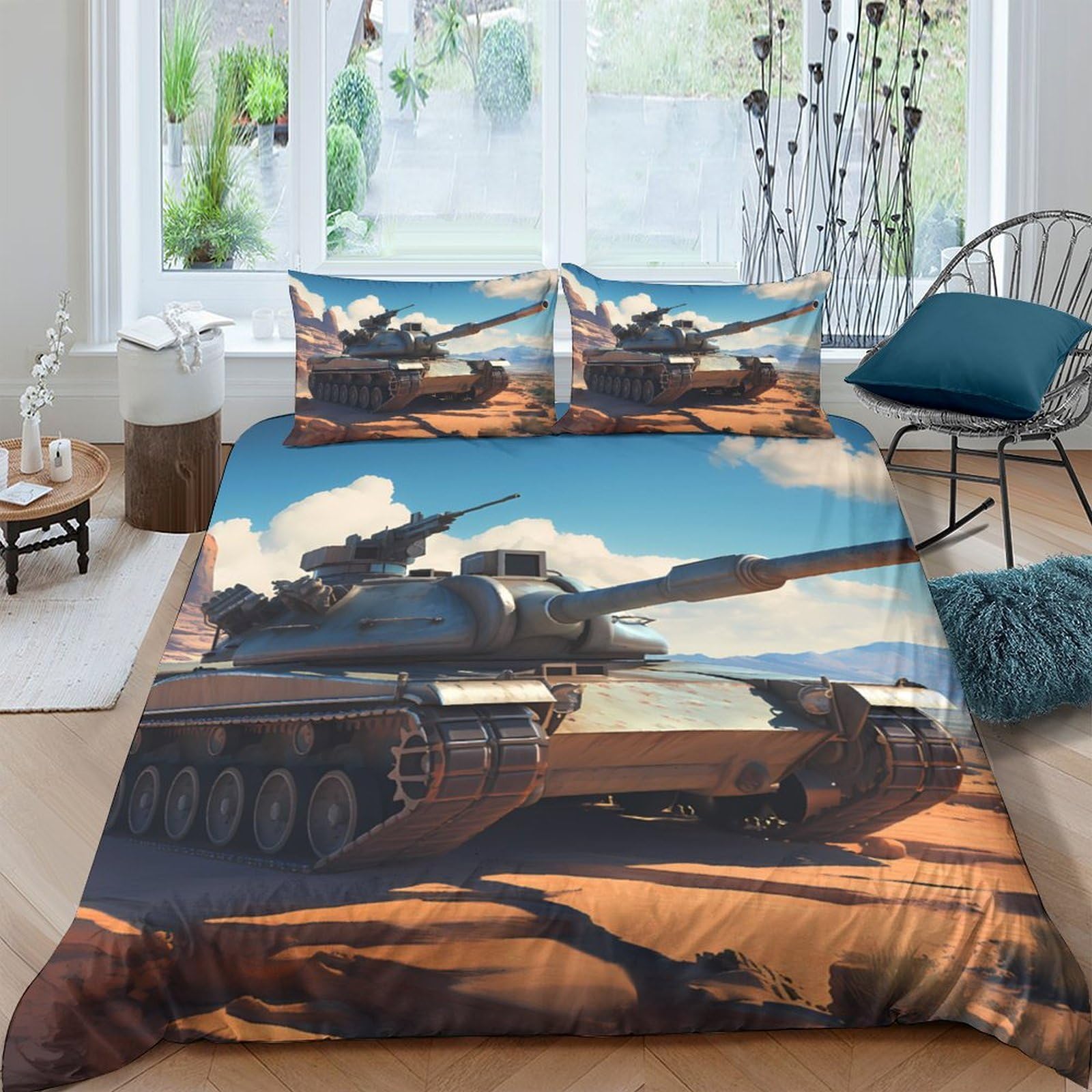 Ctjqhvkz Style-3 3D Printed Tank Battlefield Fitted Sheet Microfiber Soft Anti-Slip Desert War Bed Cover For Bedroom Dorm Mattress Decor Single（135X200cm）
