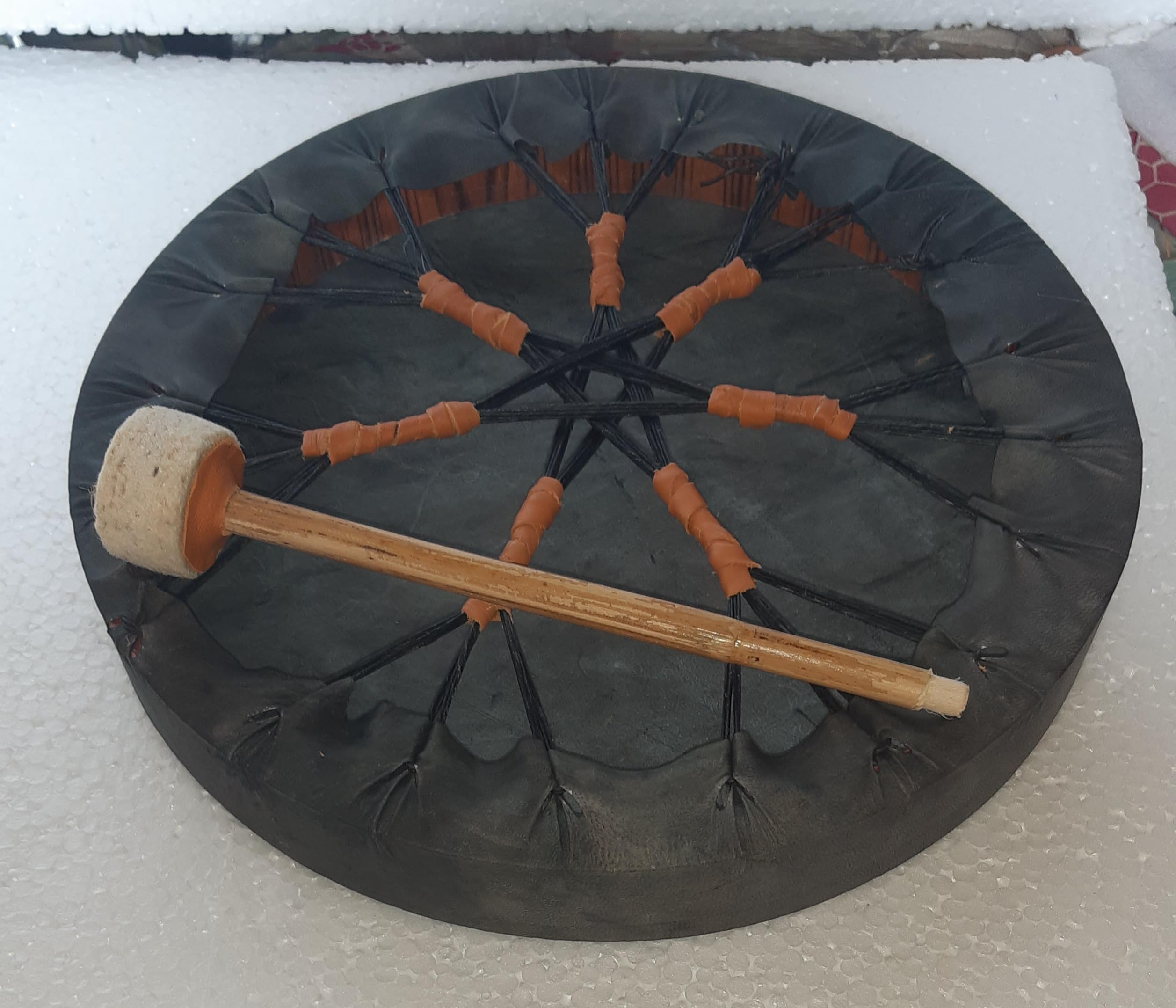 40 cm. Choisissez la couleur de la peau : fait à la main, tambour chamanique, tambour à main à percussion, yoga, méditation, guérison médicale, cadre en bois, célébration + batteur (bleu, 40,6 cm)