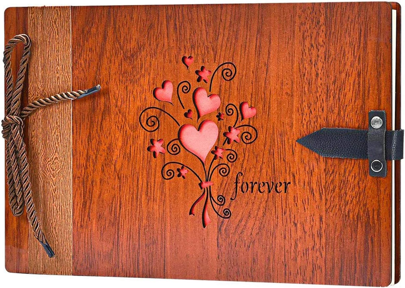 ZEEYUAN Wooden Photo Album Scrapbook DIY Photo Book Wedding Guest-Book 80 Pages Memory Book Birthday Anniversary Valentine's Gift for Wife Girlfriend Mother (Forever)
