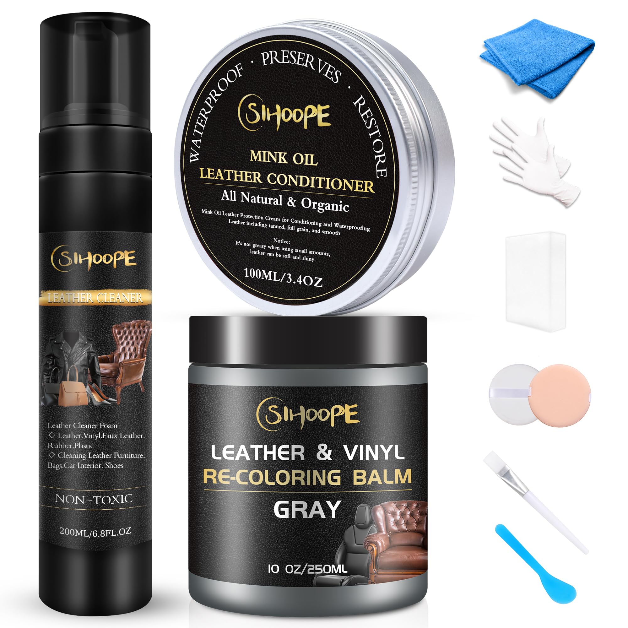 Leather Repair Kit-Cleaner-Recoloring-Balm-Conditioner-Mink-Oil-for-Car-Seat-Furniture-Couch-Shoe - Better Stain Remover Leather Sofa Boots Bags Chair Vinyl Scratch Color Restorer(Gray)