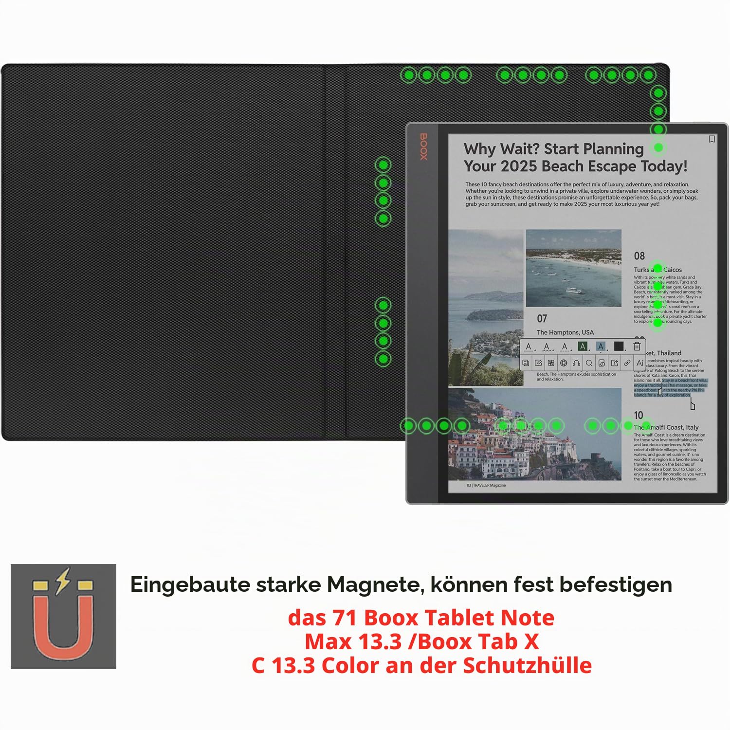 Schutzhülle mit magnetischem Ständer für Onyx Boox Tab X C 13.3 Color/Boox Note Max 13.3 (2025/2024), ultradünn, leicht, Leder, mit magnetischer Stiftschnalle, automatischer Schlaf-/Wachmodus