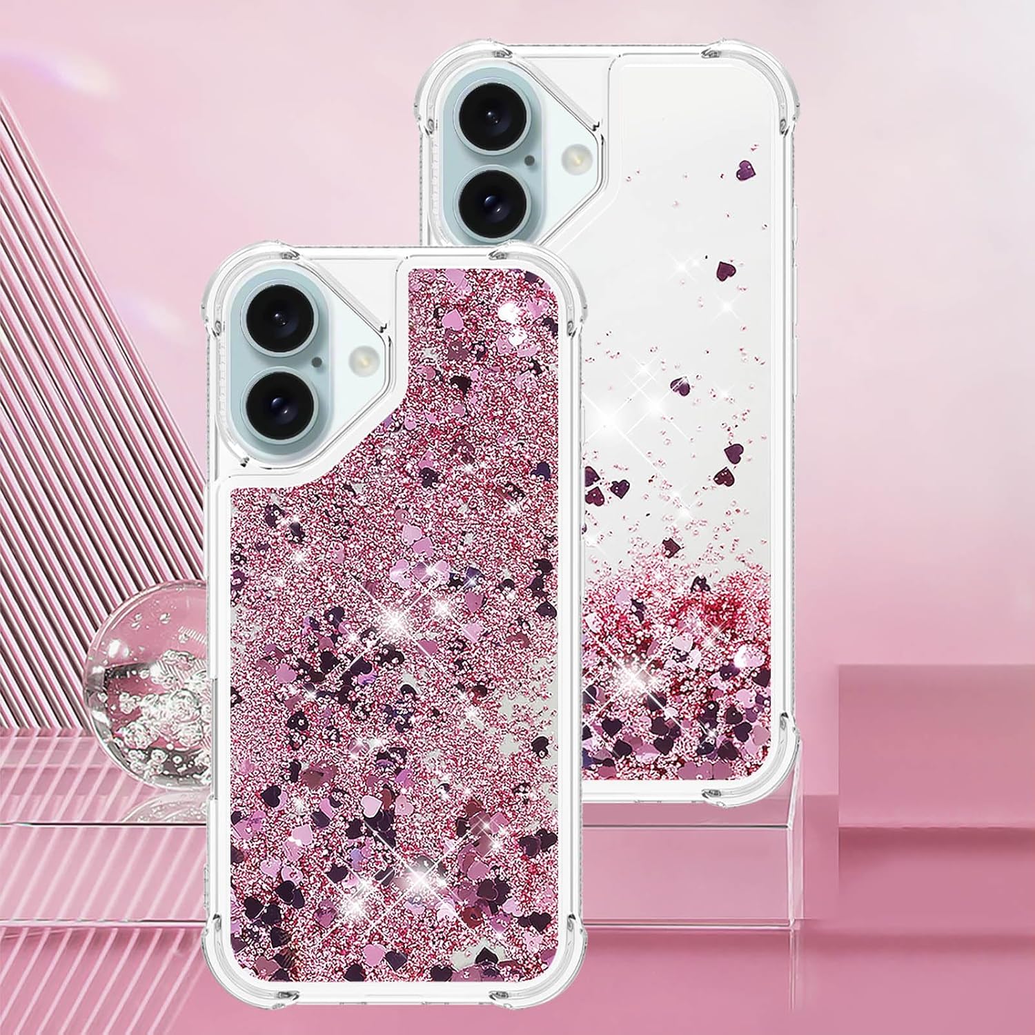 Case for iPhone 16 Plus Case Glitter Bling Liquid Cute Clear Phone Case,Floating Quicksand Shockproof Protective Bumper Soft TPU Cover for iPhone 16 Plus 6.7 inch Love Rose YB - Image 7