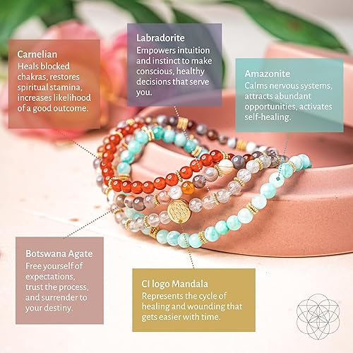 Miniatura 5 de Conscious Items - Paquete de 4 pulseras - Pulseras de piedra natural para mujeres y hombres - Pulseras de cuentas para mujer - Pulseras espirituales