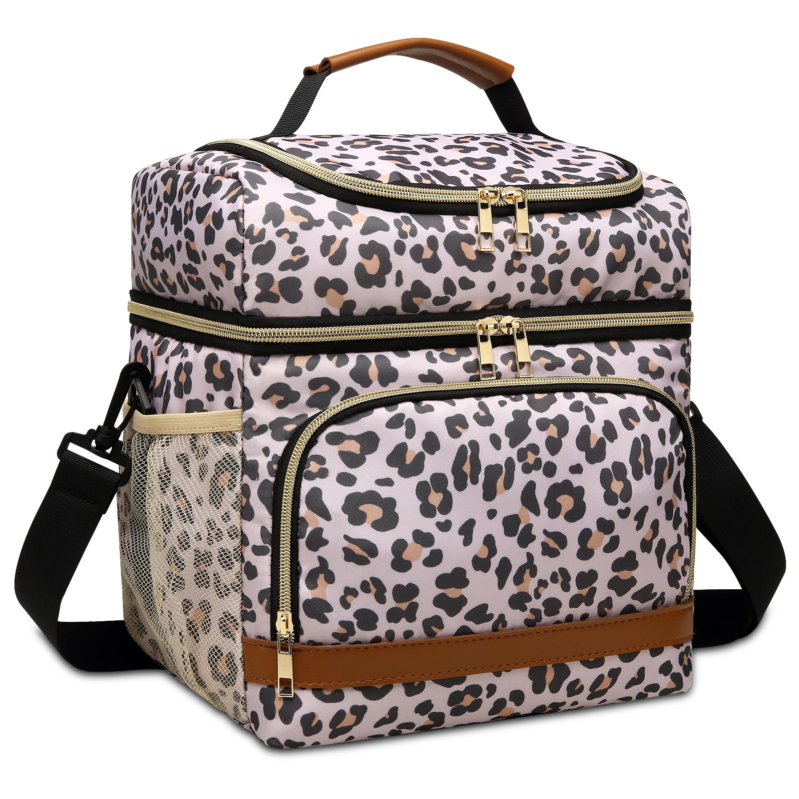 Lunch Bag for Women, Leakproof Insulated Soft Adult Lunch Tote Cooler Bag Box With Adjustable Shoulder Strap for Office & Picnic (Beige Leopard, 11L)