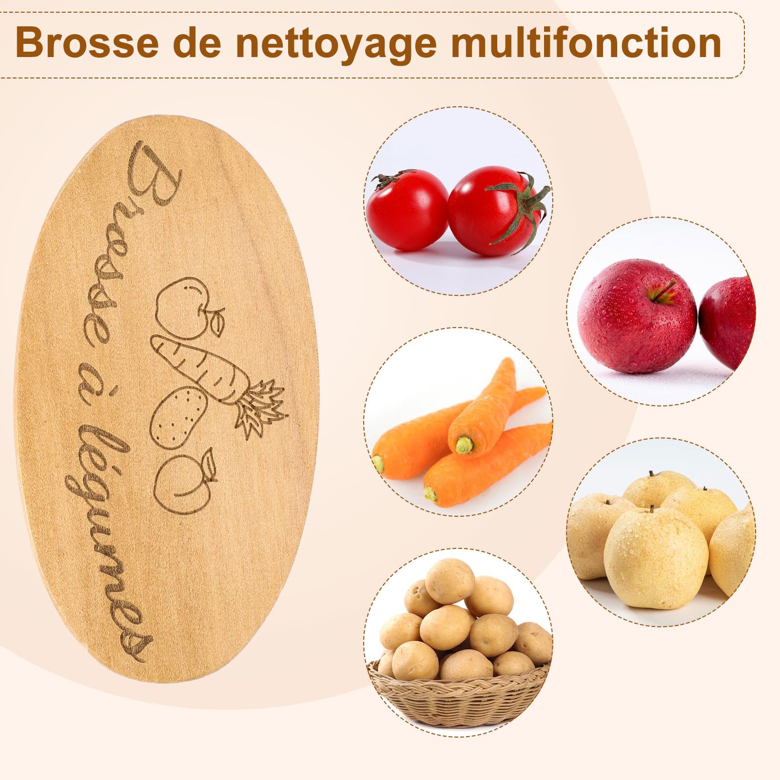 AUGSUN Brosse à Légumes, Brosses à Récurer pour Plats Fruits et Légumes, Brosse de Nettoyage pour Cuisine Jardin et Ménage