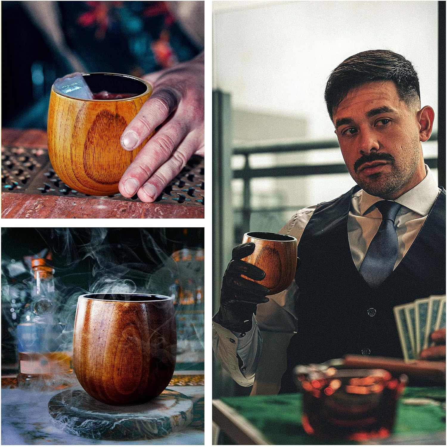 Charred Wooden Bourbon Drinking Glass,Handcrafted 10oz Charred Wooden Old Fashioned Glass Whiskey Tumbler,Bourbon Gifts for Men- Husband, Dad, Brother - Birthday, Father's Day, Retirement