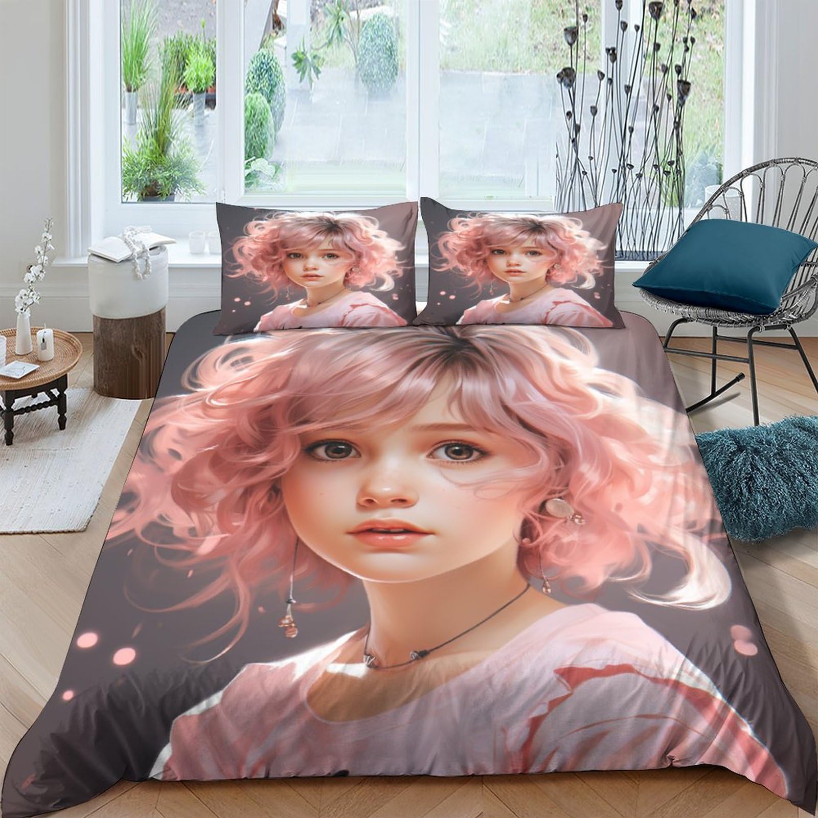 Housse de couette 3D IOFEER parure de lit double anti-plis en polycoton pour toute la famille