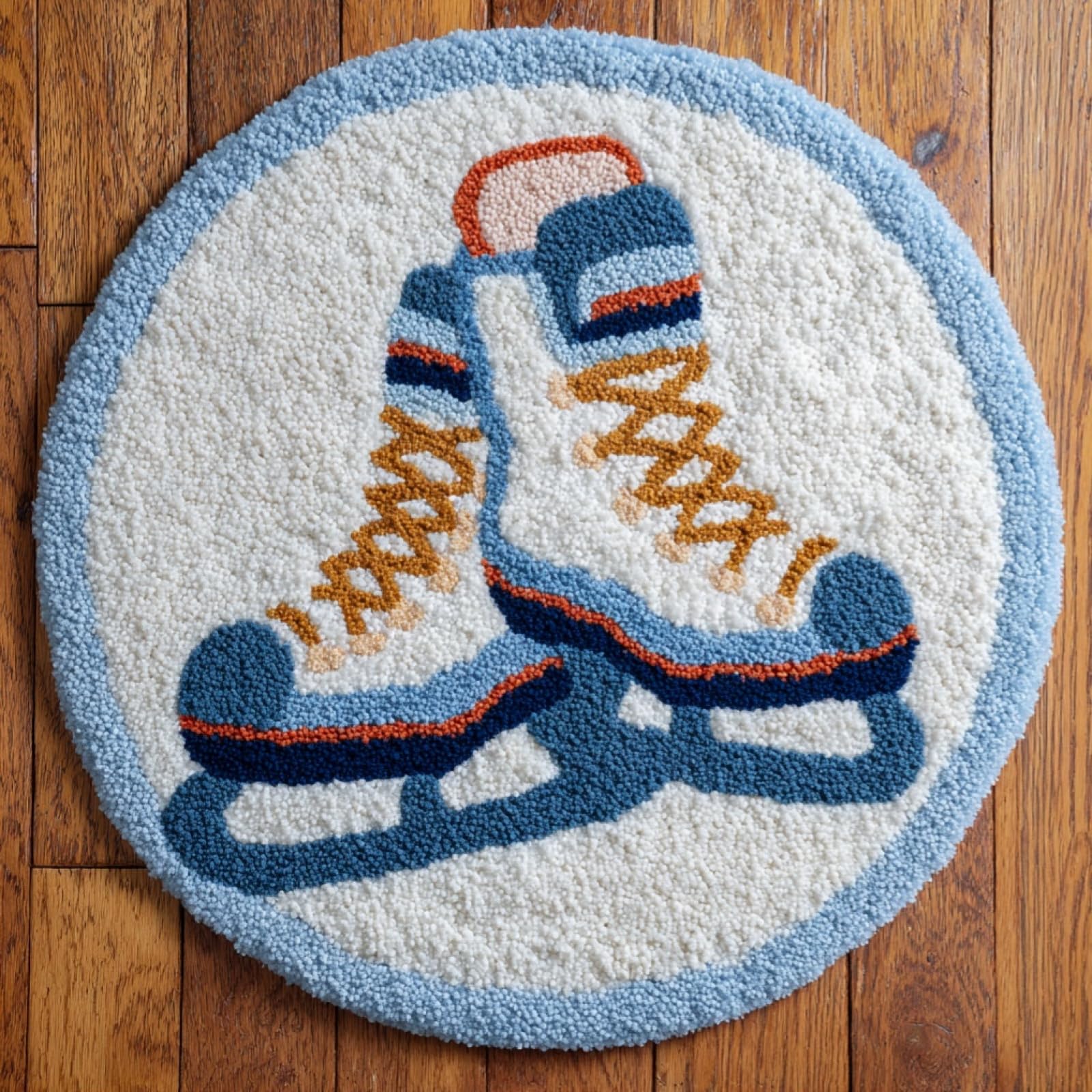 WallustrioaW Latch Hook Rug Kit,Ice Skates,Carpet Crochet Yarn Kits for Adults,Latch Hook Kits for Adults Colorful Pattern Printed Canvas,50x50cm