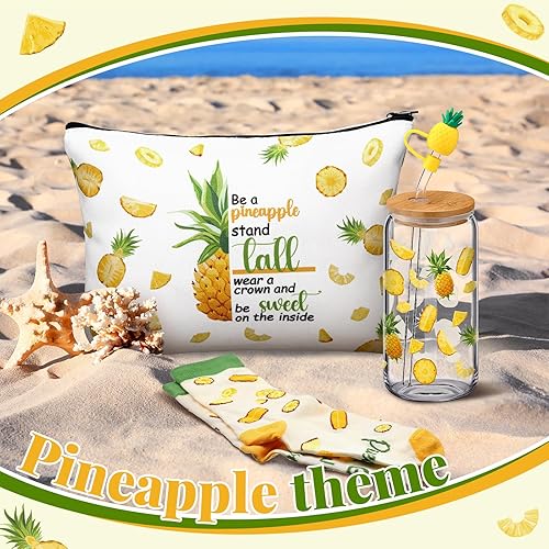 Miniatura 4 de Juego de 3 piezas de regalos de piña para mujeres, regalos divertidos hawaianos de frutas para madre, hermana, piña, calcetines de 16 onzas, lindos