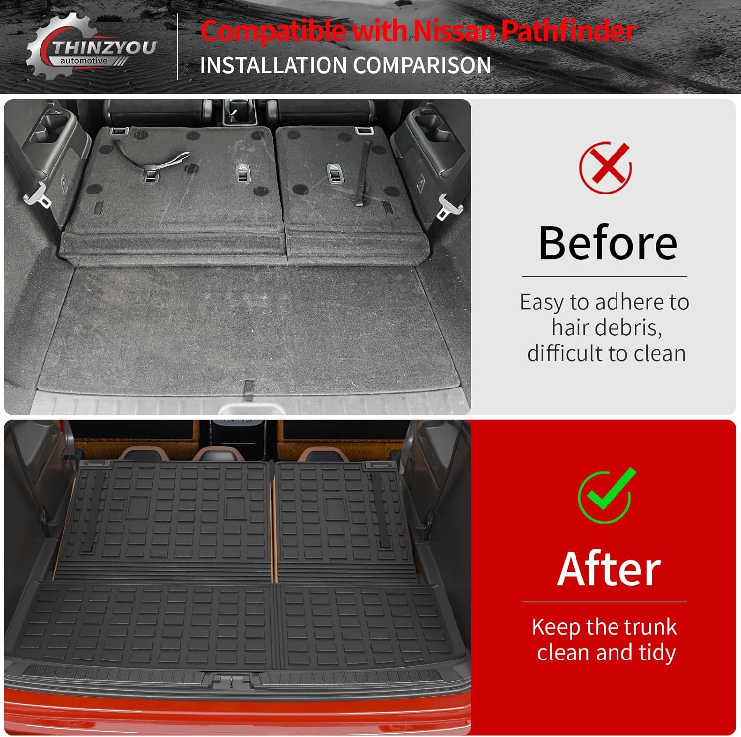 Cargo Mat Compatible with 2022-2025 2026 Nissan Pathfinder Trunk Mat Cargo Liner TPE All Weather Trunk Liner 2024 Pathfinder Accessories (Trunk Mat with Backrest Mat)