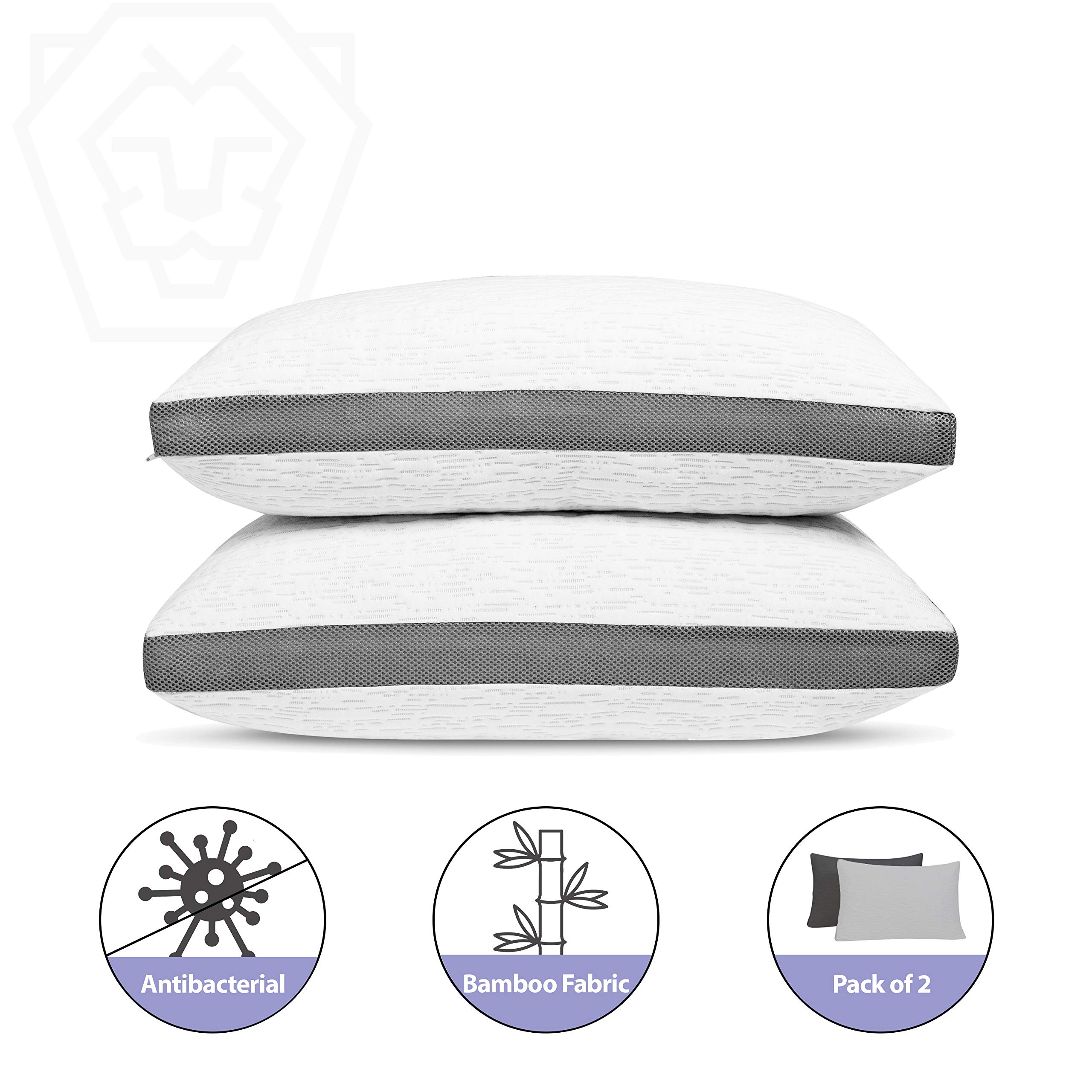 2 Pack Shredded Gel Memory Foam Pillow Antibacterial Silver Infused Bamboo Washable Cover Pillows for Sleeping Cooling Breathable Adjustable Pillow for Neck Support Side Stomach Back Sleeper… (Queen)