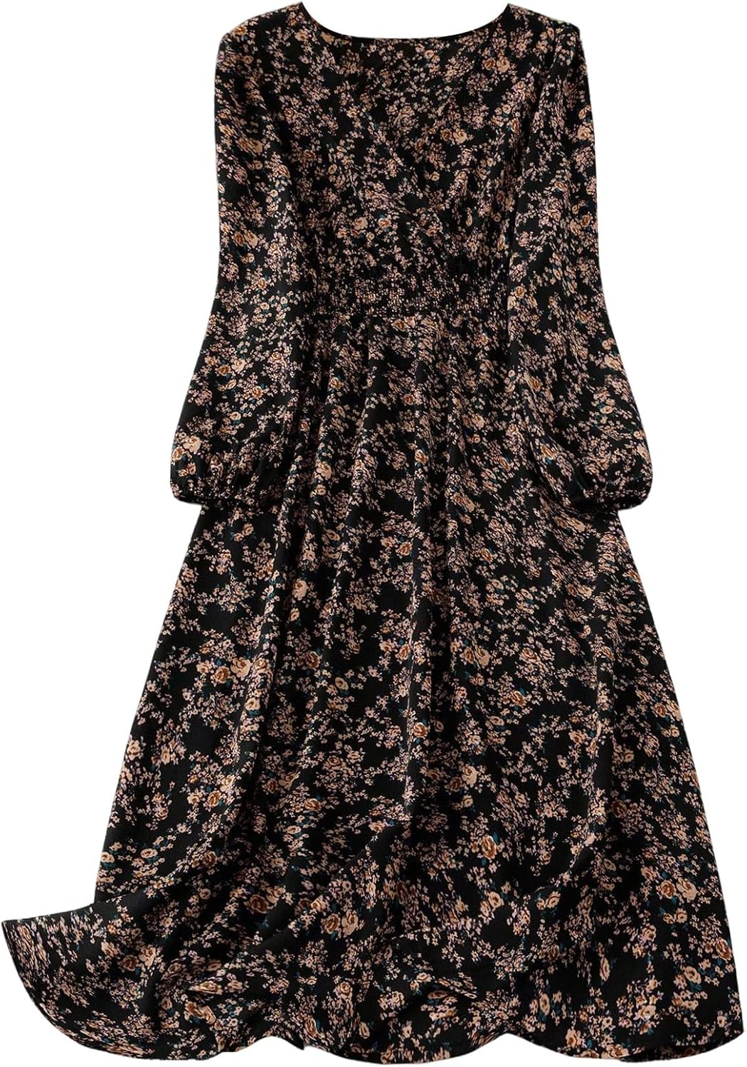 SHENHE Women's Plus Size Floral Maxi Dress V Neck Lantern Sleeve Shirred Waist Flowy Long Dress