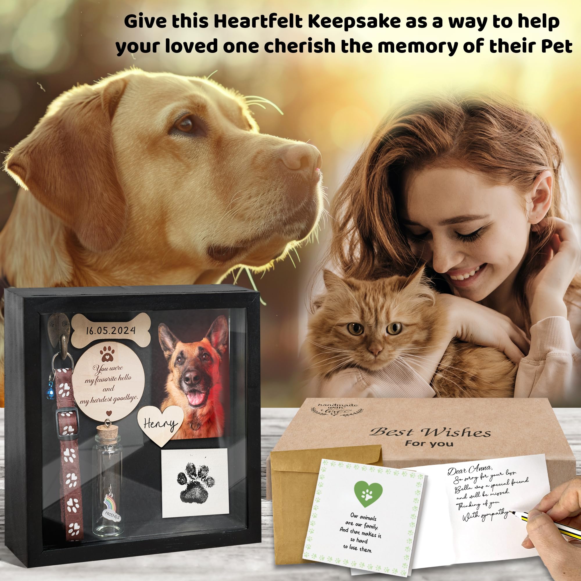 VinaTimes Black Shadow Box Pet Memorial - Dog Memorial Sentiment Frame for Loss of Dog Gifts - obroża dla zwierząt domowych zawieszka z imieniem ramka wspomnienie sympatia GO-SD-DEN-PET4