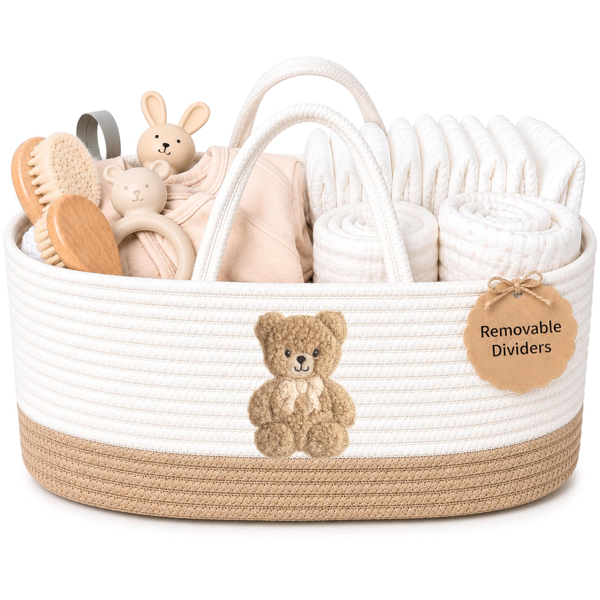 Baby Diaper Caddy Organizer-Cotton Rope Teddy Bear Nursery Storage Basket