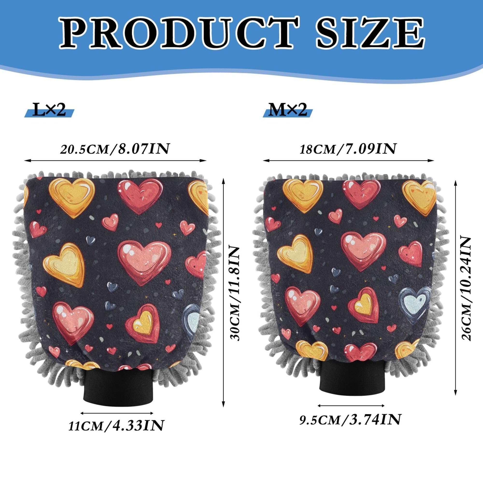 Valentines' Hearts Hand Mitt Car Wash Glove 2 Pack Car Washing Glove Non Scratch Clean Safe Mitt for Auto Supplies