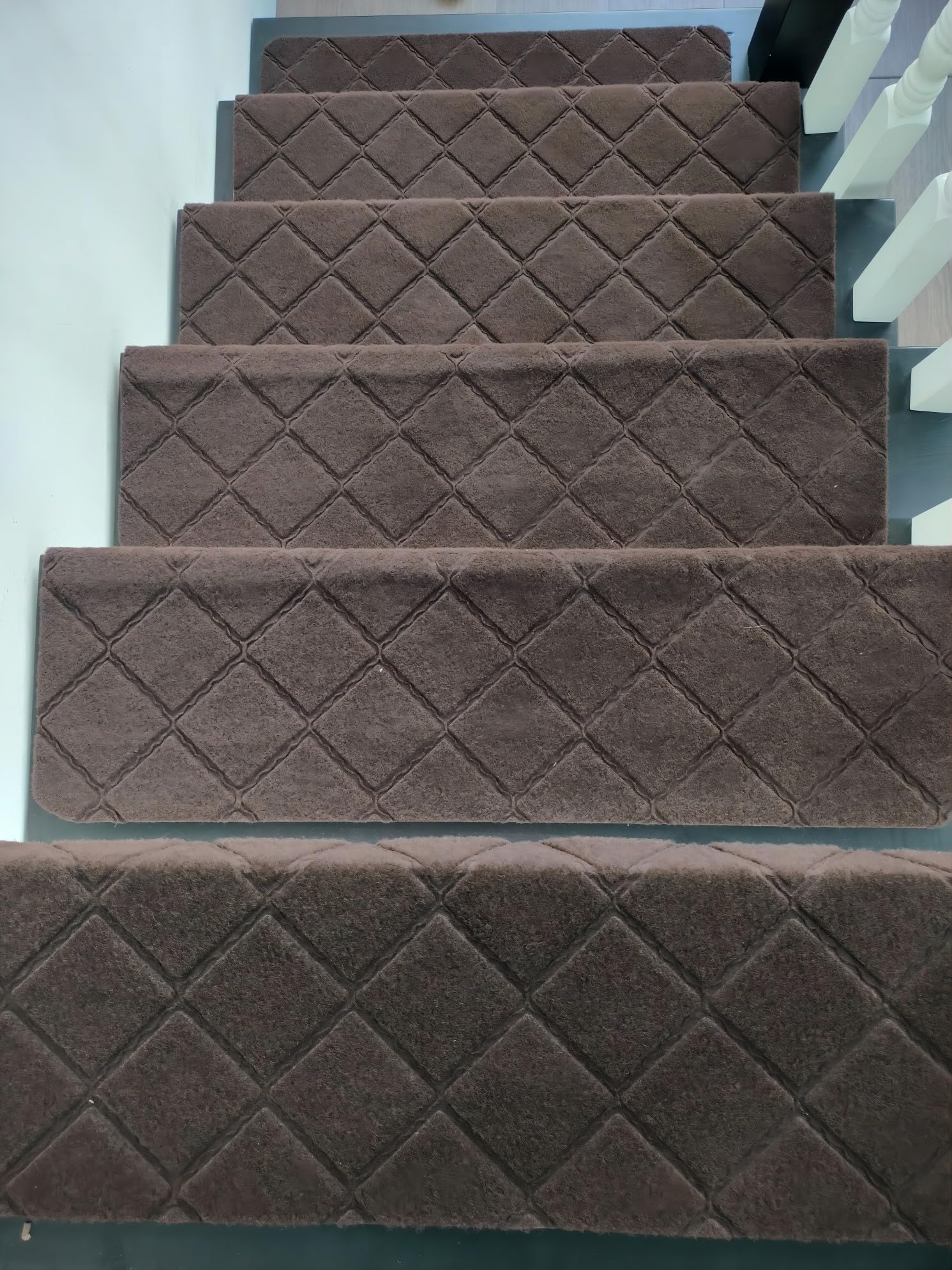 9"X36" Bullnose Stair Treads Carpet Non-Slip for Wooden Steps Indoor, Machine Washable and Reusable with Tape Free Self-Adhesive Back for Pets, Set of 15, Brown
