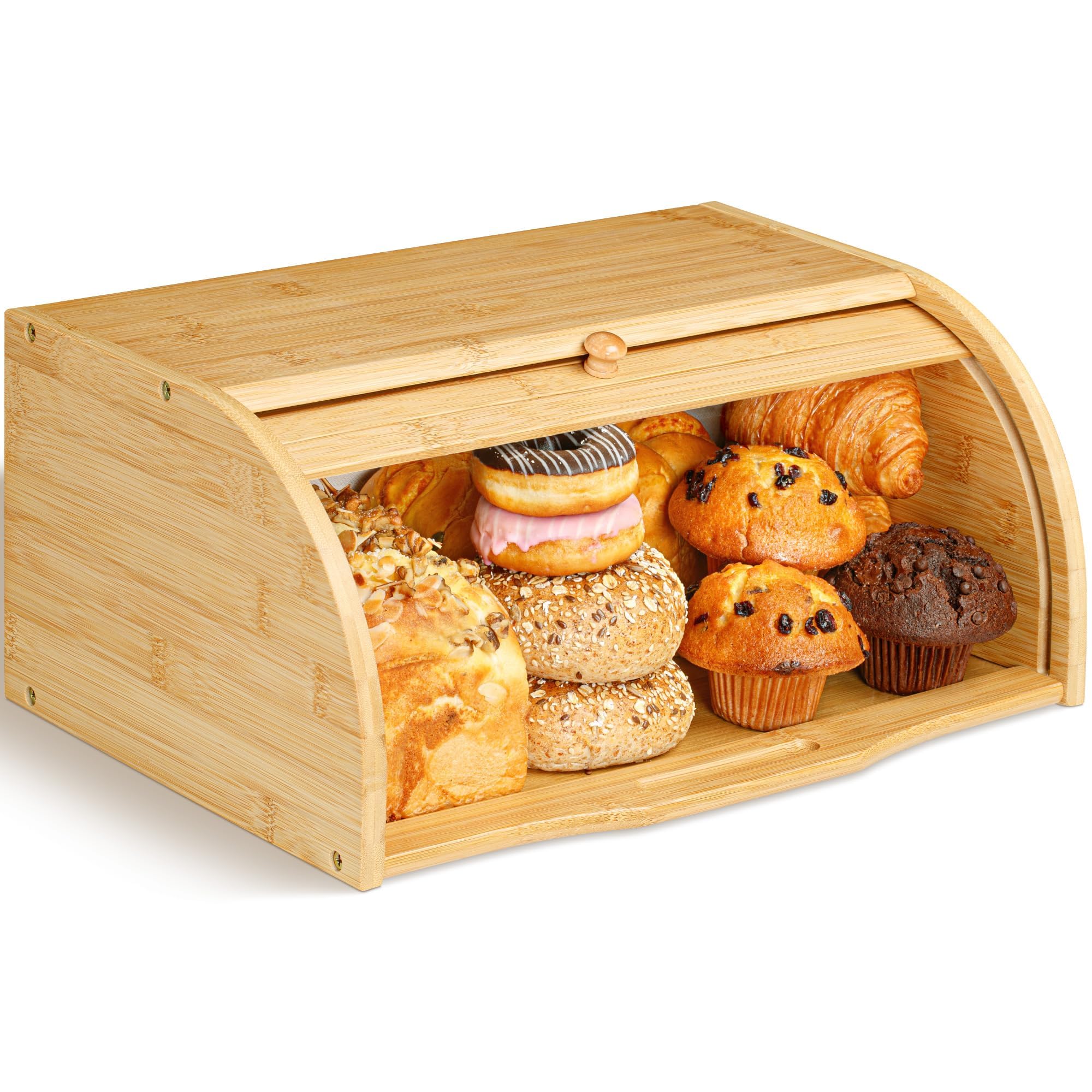 THE WHITE SHOP Bamboo Roll Top Bread Box Kitchen for Countertop Food Storage, Large, NO ASSEMBLY REQUIRED