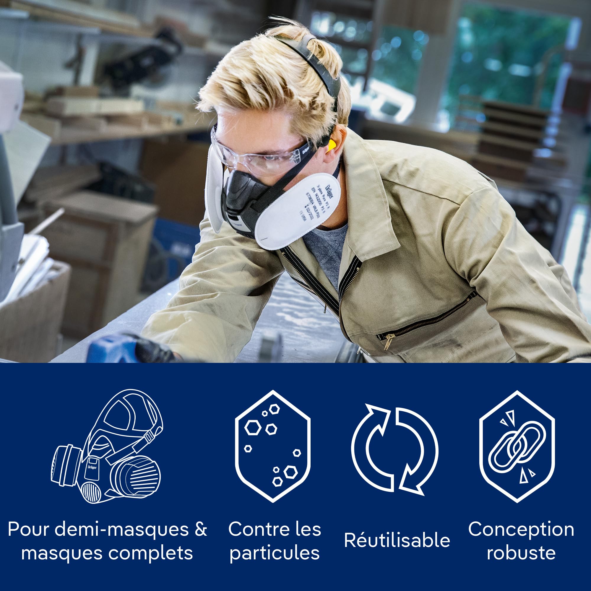 Dräger X-plore filtres à Particules Pure P3 | 6 filtres à baïonnette Compatible avec Les Masques Dräger X-plore 3500/5500 | Recharge pour Masque de Protection