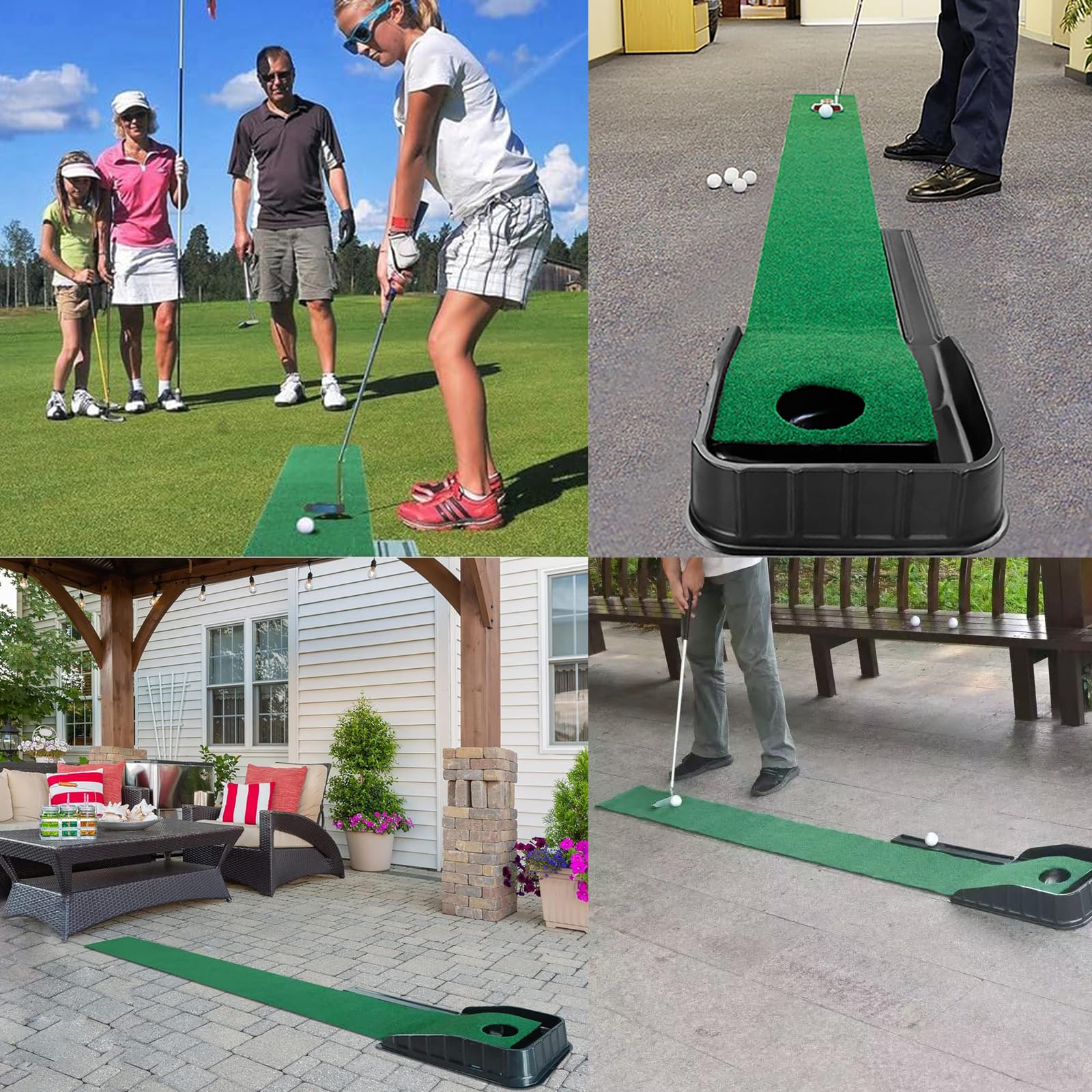 Golf Green – Tappetino portatile con ritorno automatico della palla, per interni con ritorno della palla, verde, mini golf pratica allenamento aiuto – casa, ufficio, ufficio