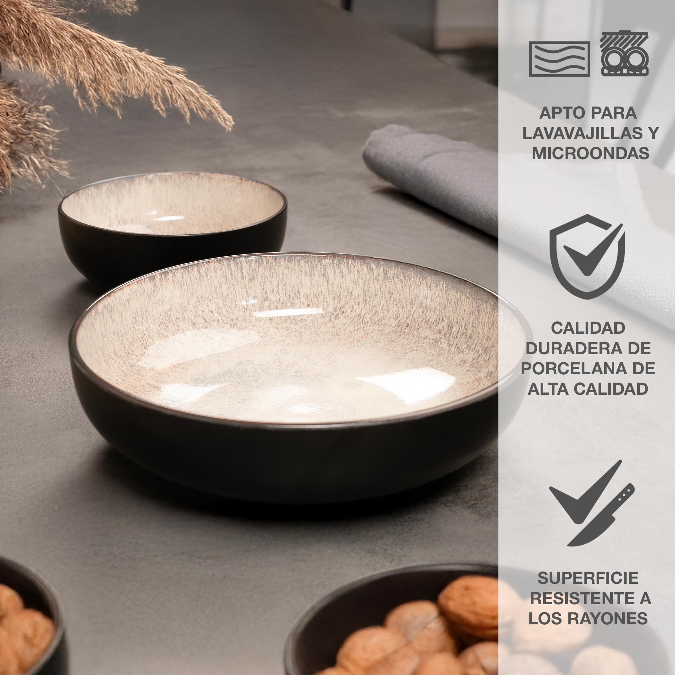 Moritz & Moritz VIDA Juego de cuencos para servir beige, 2 cuencos grandes de porcelana, modernos y atemporales, aptos para microondas y lavavajillas, perfecto para ensaladas, pastas