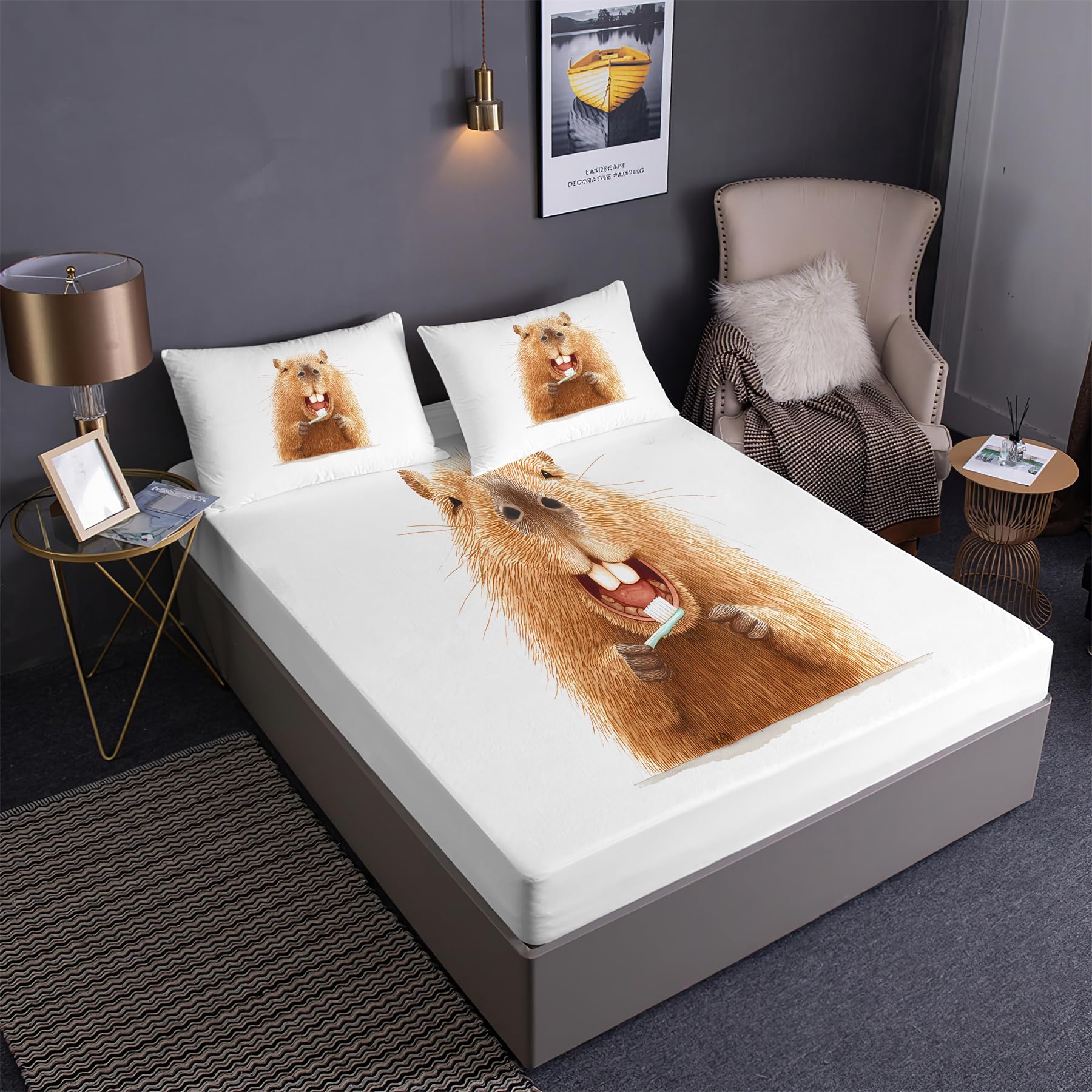 Drap housse capybara microfibre ultra-douce avec bonnet profond 35 cm de DEZEE