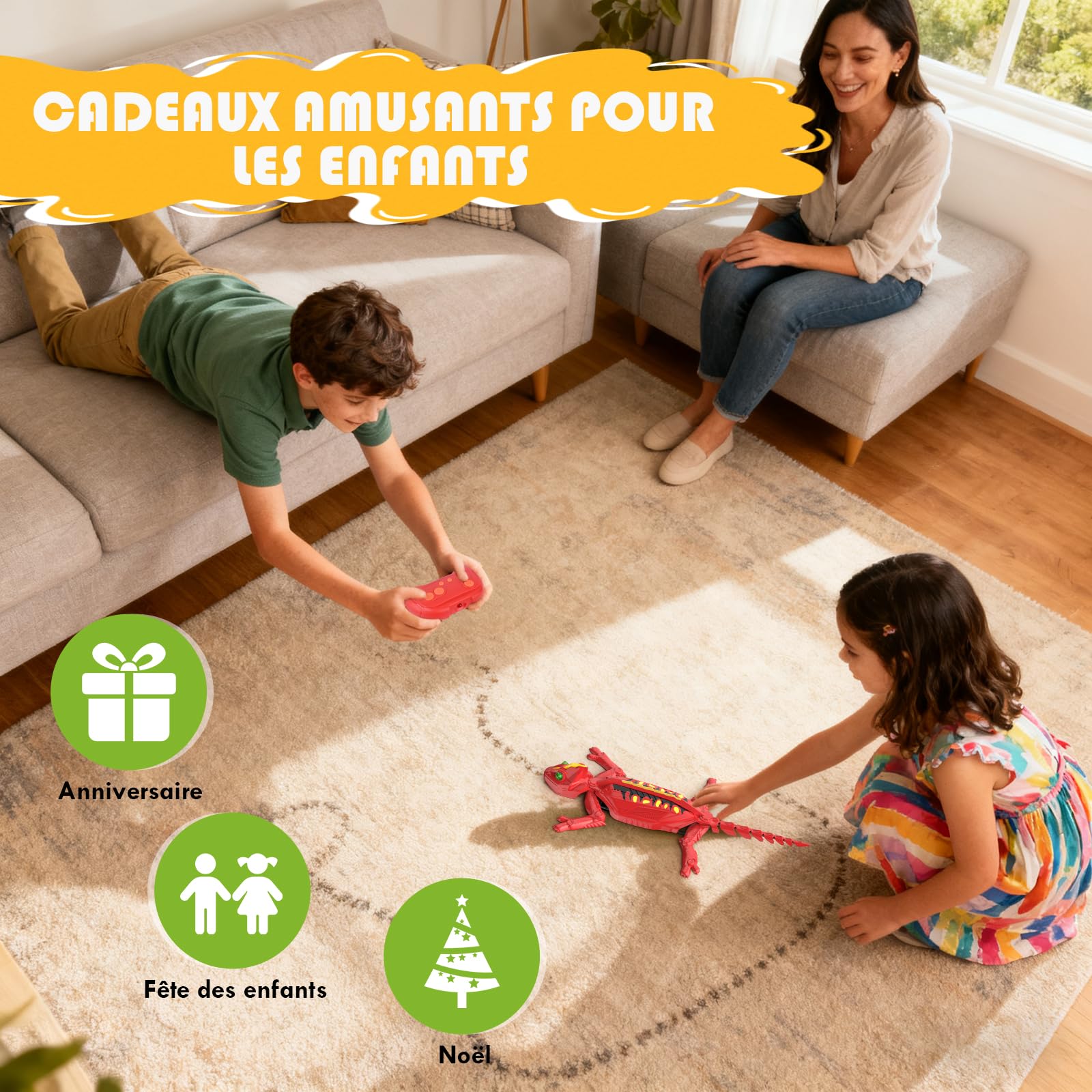 Weinsamkeit Gecko Radiocommandé 360° avec Lumières, – Lezard Télécommandé Rechargeable pour Enfants 3-12 Ans, Mouvements Réalistes, Parfait pour Garçons, Jouet d’Action Grimpant avec Lumière