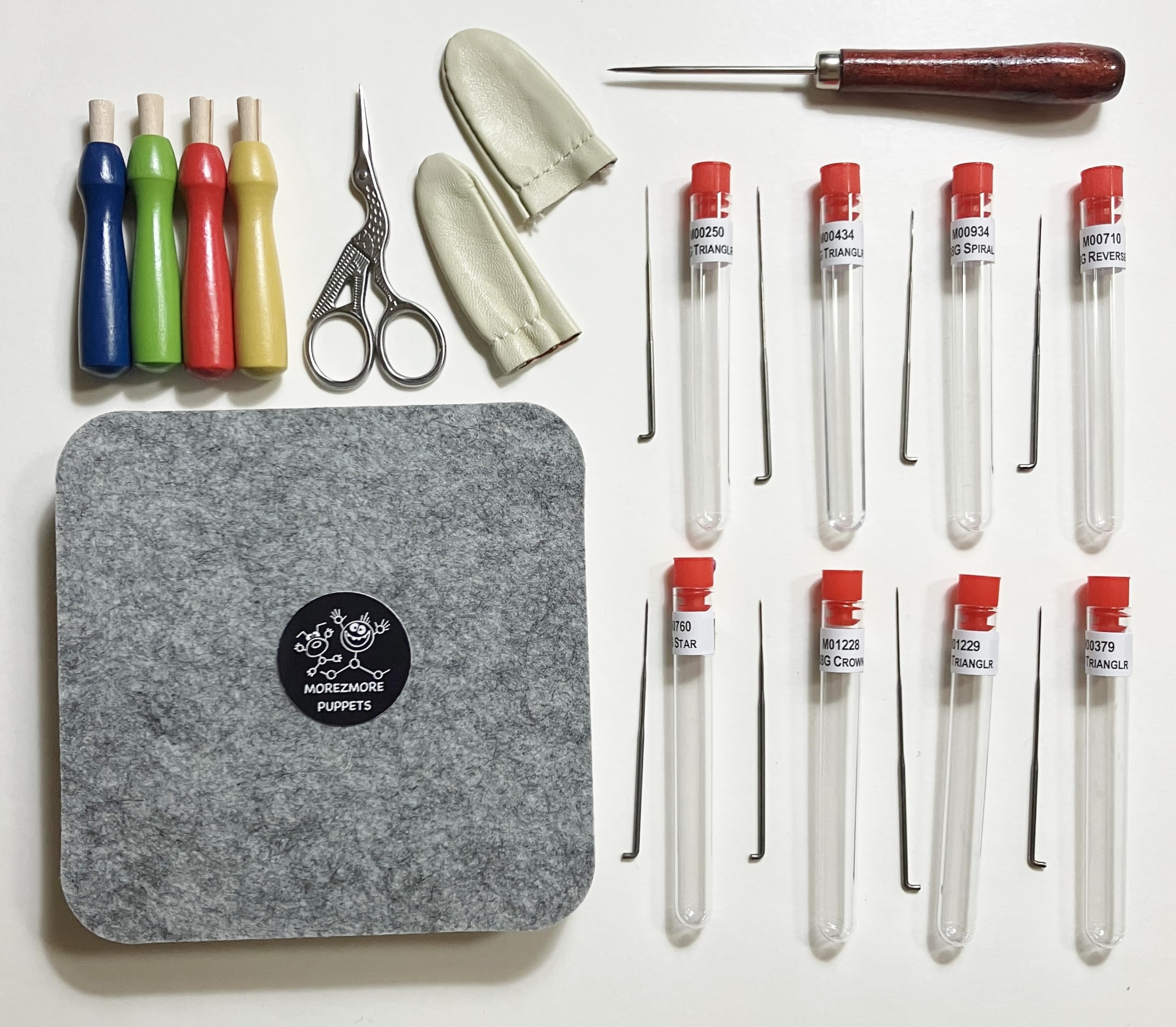Morezmore M01728 25pc Needle Felting Tool Kit Essentials Starter Pack for Beginner Dry Needle Felting Needles Handles Felting Pad Finger Protectors Awl Scissors FSB